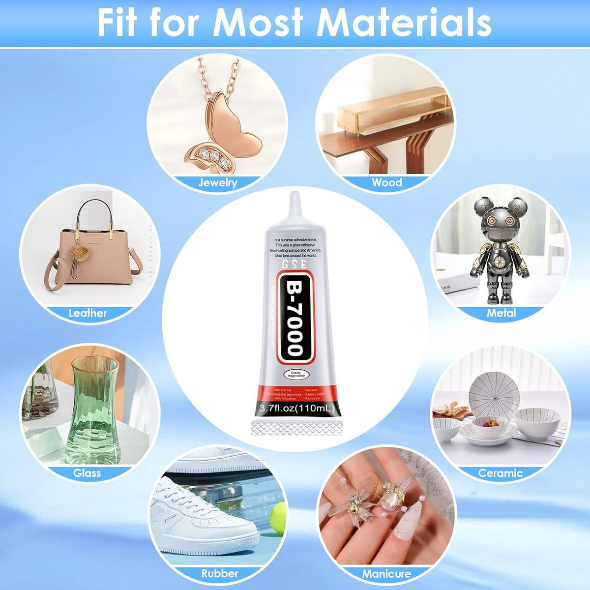 B7000 Rhinestones Glue for Crafts, 110ML Glue of Diamond Jewelry 3.7fl.oz Clear B-7000 Super Jewelry Glue Transparent Industrial Adhesive for Fabric Phone Repair Jewelery Making Crystal Gem