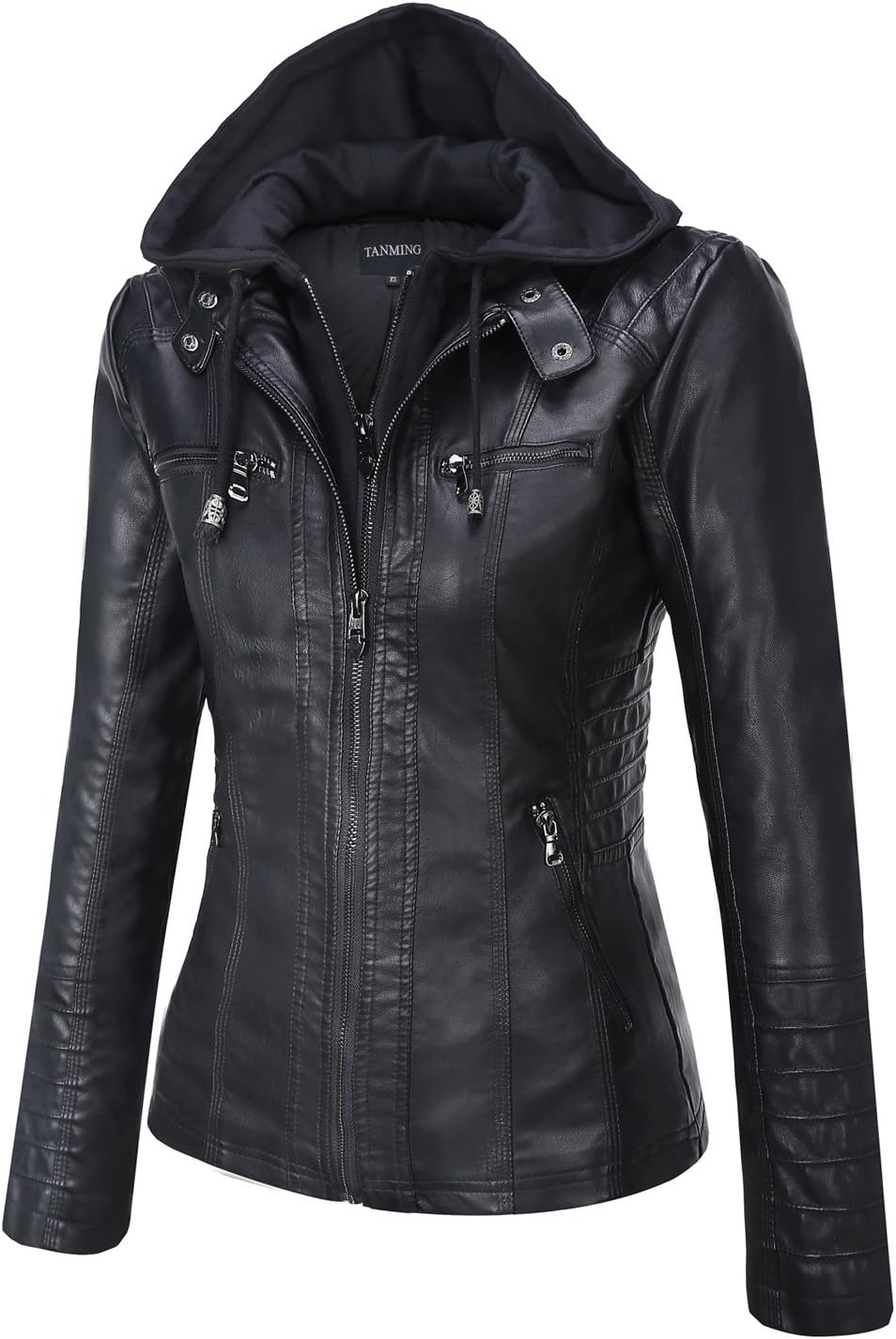 Tanming Womens Faux Leather Jacket Hooded Moto Biker Coat Outerwear Fall Fashion Outfits Winter Clothes-83