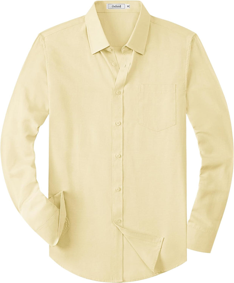 Mens Oxford Shirts Long Sleeve Business Casual Cotton Dress Shirt Wedding Dating Party Button Down Tops with Pocket-92