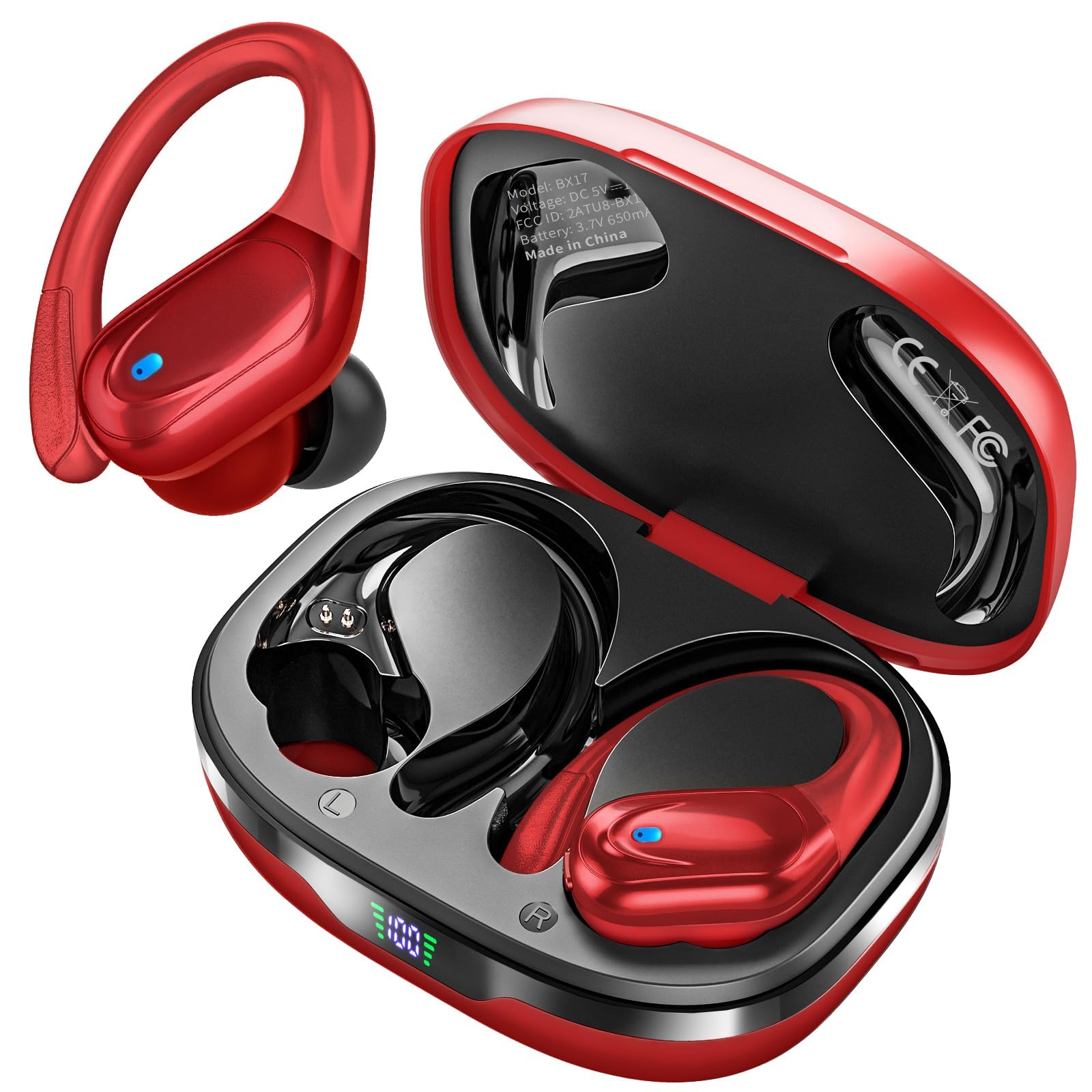 Wireless Earbuds, Sports Bluetooth Headphones, 80Hrs Playtime Ear Buds with LED Power Display, Noise Canceling Headset, IPX7 Waterproof Earphones for Workout/Running（Rose Gold）