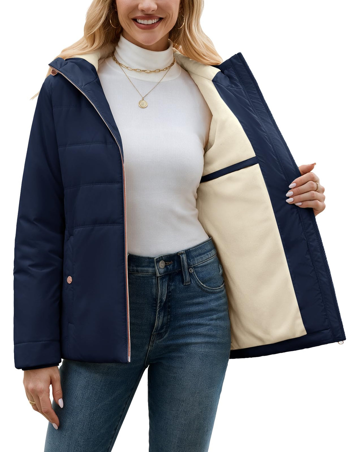 Yusongirl Women's Winter Quilted Puffer Jacket Water Repellent Fleece Lined