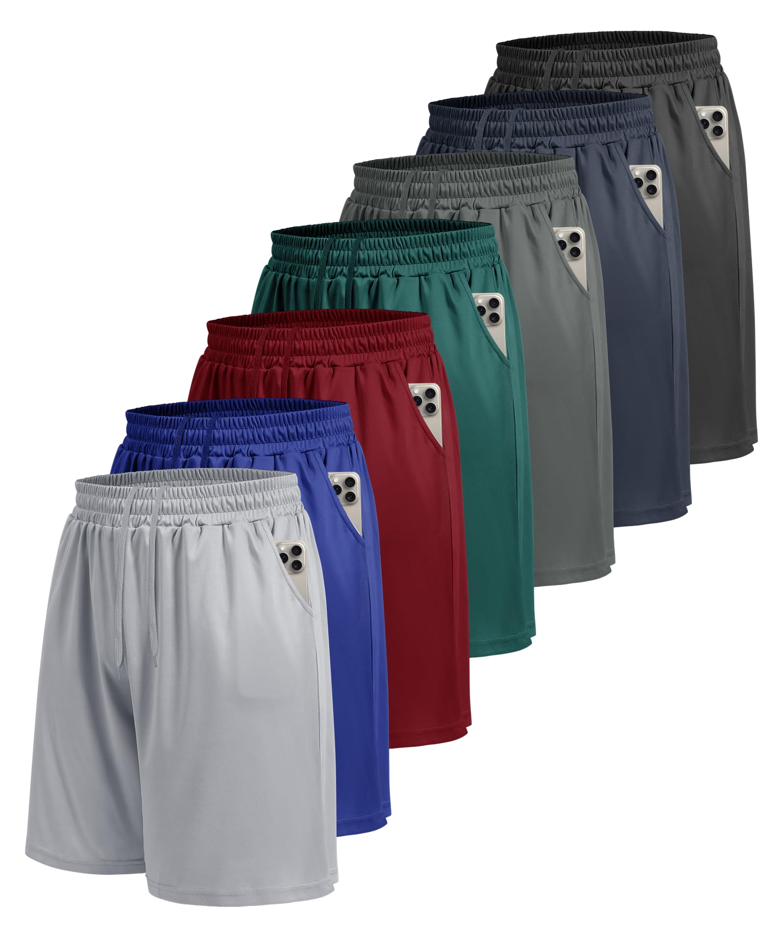 7 Pack Mens Athletic Shorts - Gym Basketball Running Workout Quick Dry Black Shorts with Pockets for Casual Performance