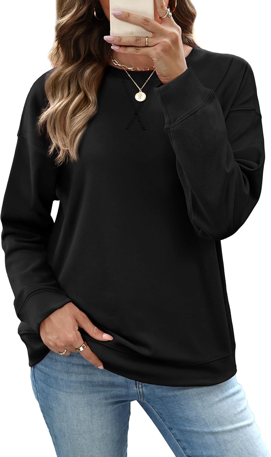 RUMIA Women's Crew Neck Sweatshirt Loose Pullover Long Sleeve Shirts Soft Tops for Women Fall Clothes 2025-6