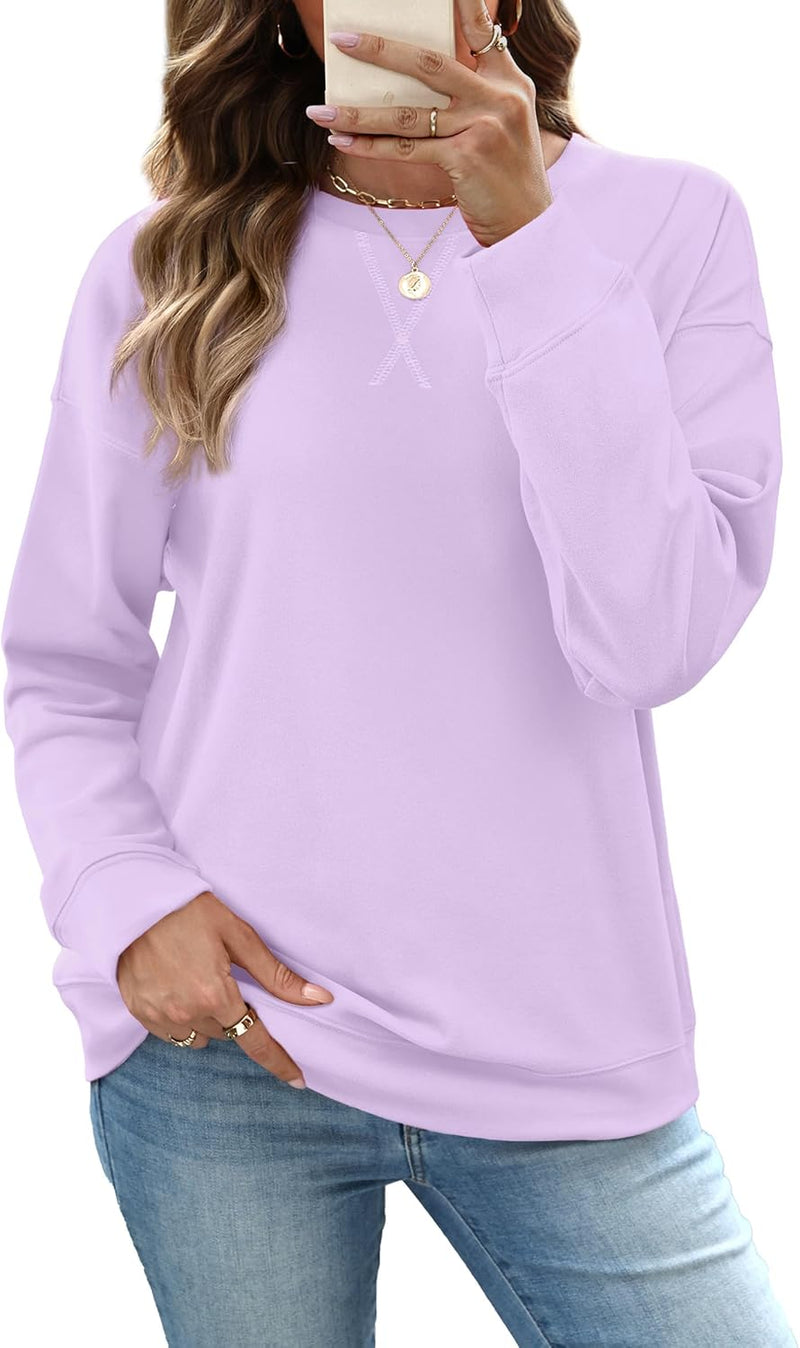 RUMIA Women's Crew Neck Sweatshirt Loose Pullover Long Sleeve Shirts Soft Tops for Women Fall Clothes 2025-2