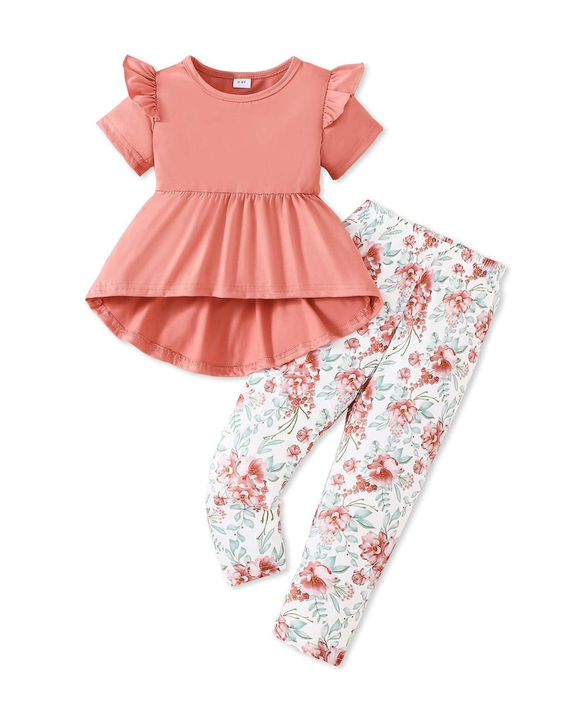 Doresbebe Toddler Girl Clothes Kid Fall Outfit Ruffle Sleeve Shirt Top Floral Pants Winter Clothing Set