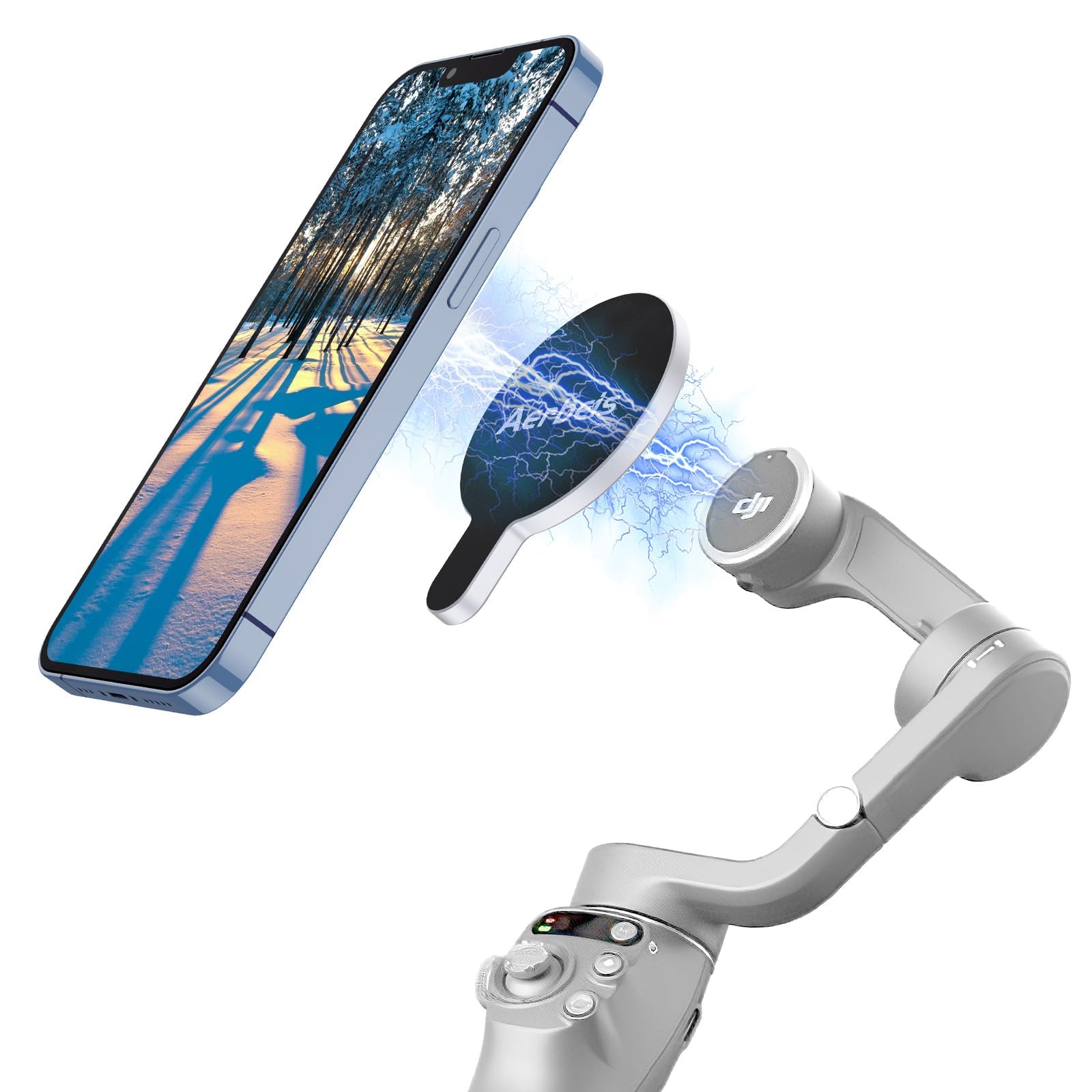 OM Magnetic Phone Mount for DJI Osmo Mobile 8/7P/OM 7/OM 6/SE/OM 5/OM 4 SE/OM 4 Magsafe Quick-Release Adapter Magnet Clamp Clip, Mounting for Video Photo Shooting Phone DJI Gimbal Accessories