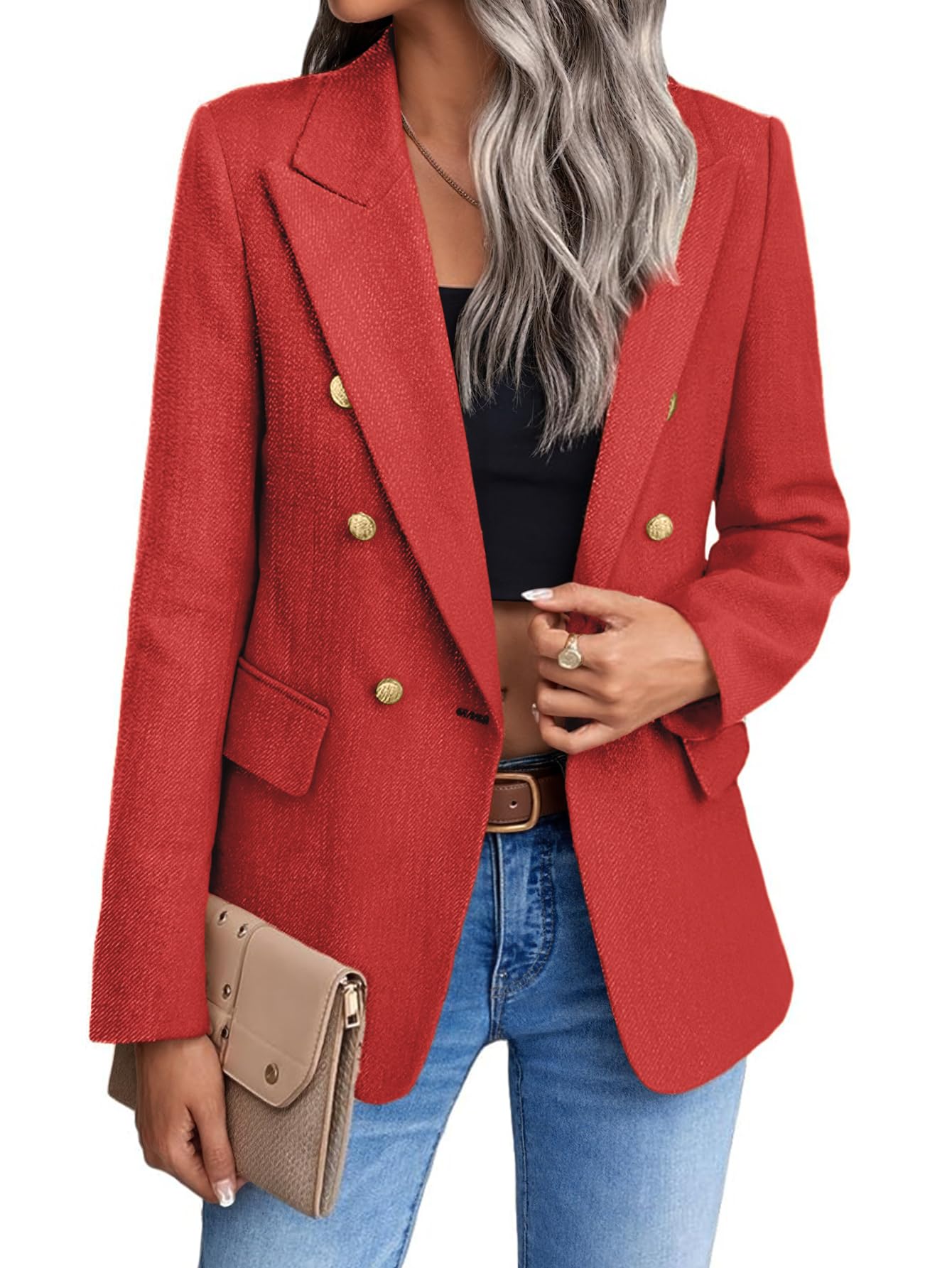 Mina Self 2026 Winter Women's Tweed Wool Blazer Jacket - Plaid Warm Fully Lined Fashion Business Casual Elegant Coat Pockets-94