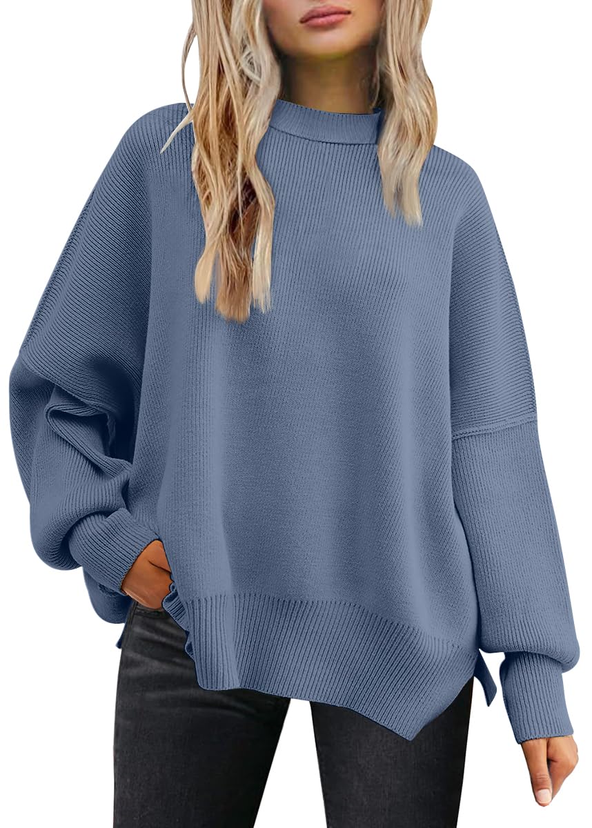 LILLUSORY Women's Oversized Batwing Sweaters 2025 Fall Outfits Trendy Crewneck Knit Side Slit Fashion Pullover Tops-73