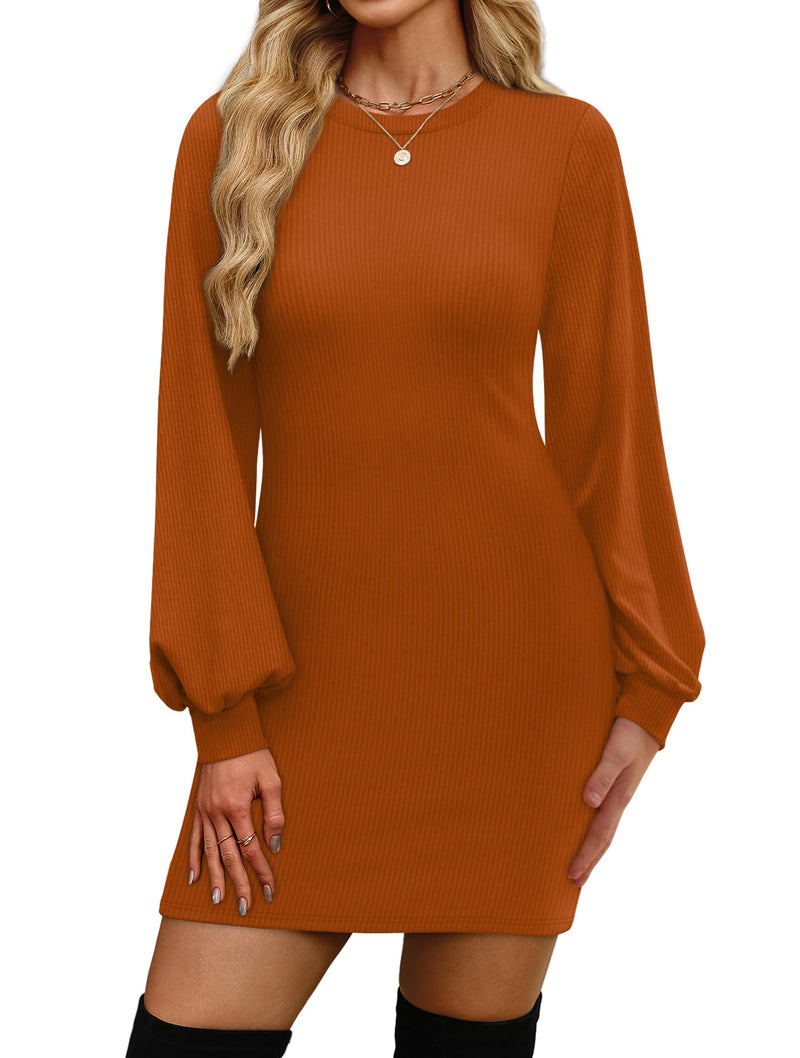 OFEEFAN Sweater Dresses for Women 2025 Fall Winter Puff Long Sleeve Crewneck Bodycon Fleece Ribbed Pullover Fashion Clothing-72