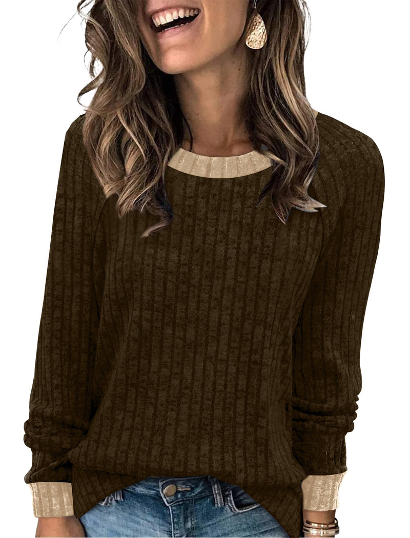 WIHOLL Long Sleeve Shirts for Women Lightweight Sweaters Fall Outfits 2025 Color Block Winter Clothing Dressy Casual Soft-47