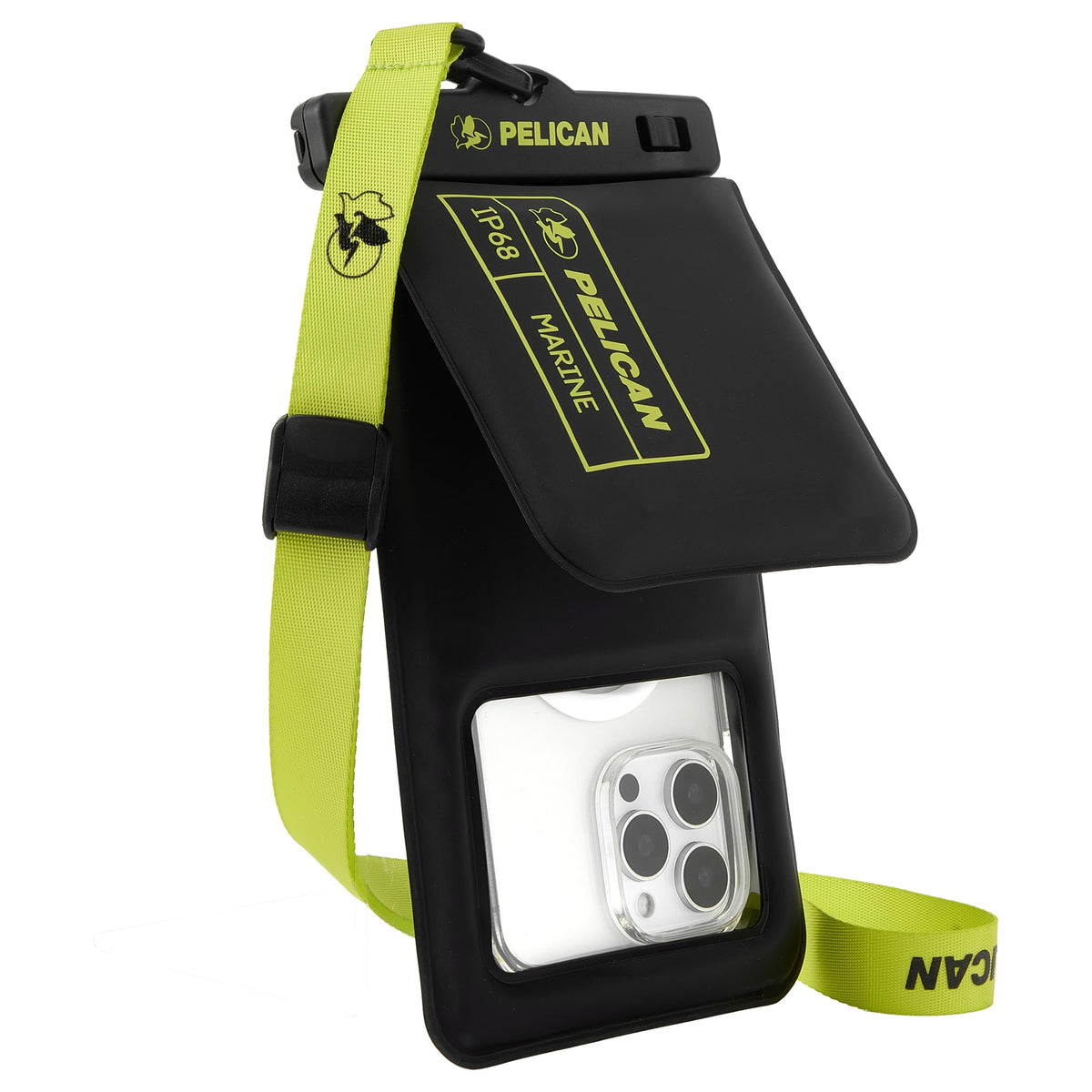 Pelican 2 Pack Marine Waterproof Phone Pouch (Regular) -Black/Hi-Vis Yellow | Touchscreen IP68 Floating Waterproof Phone Case w/Detachable Lanyard - Fits All Phones - Beach Cruise Ship Travel Essentials