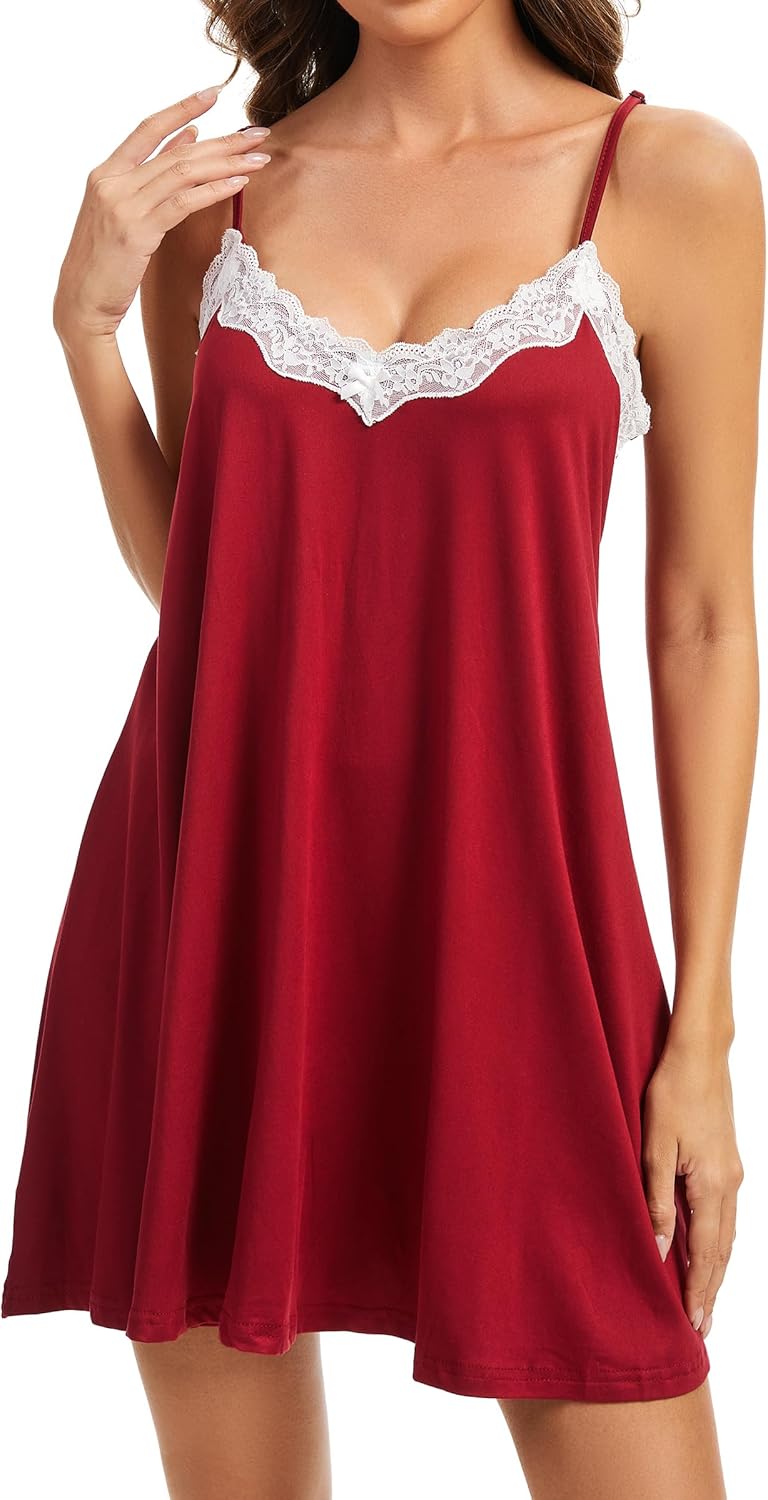 Nightgowns for Women Sexy Lace Sleepwear V Neck Short Night Gowns Sleeveless Chemise Nighty-71