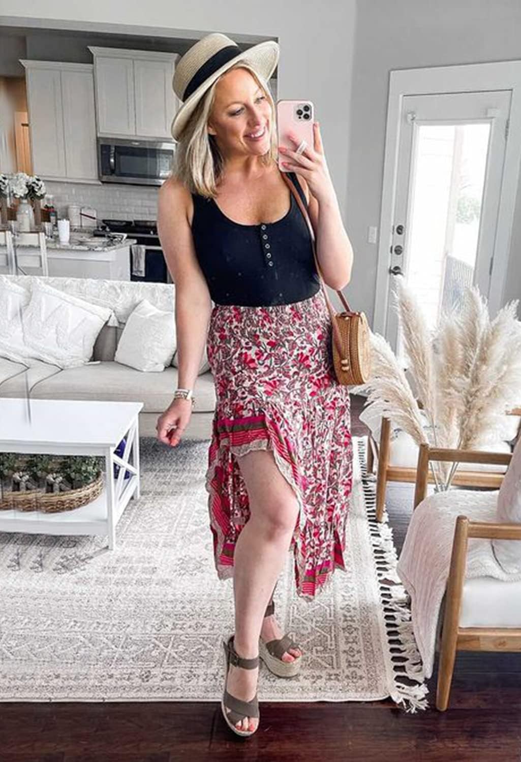 BTFBM Women 2026 Spring Summer Long Skirts Dress Boho Floral Elastic Waist Split Ruffle High Low Beach Maxi Skirt Clothes
