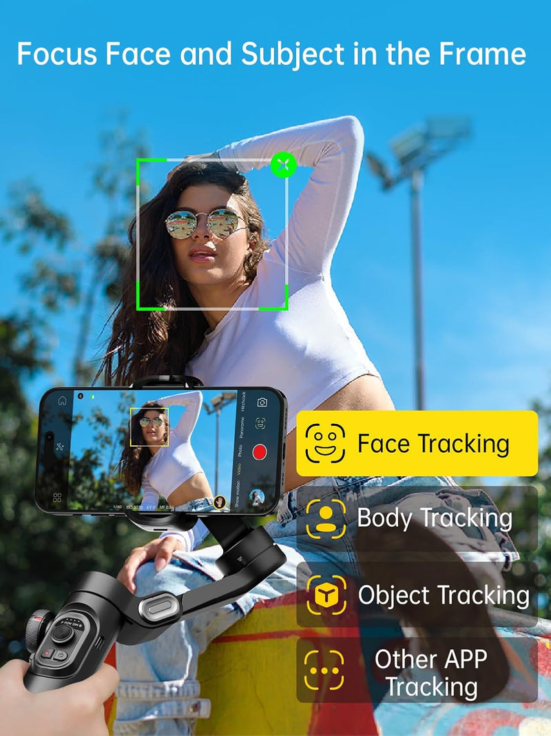 AOCHUAN Phone Gimbal Stabilizer 3-Axis Smartphone Foldable Handheld Gimbal for iPhone with Focus Wheel TikTok YouTube Vlog Stabilizer for iPhone17 16 15 14 13 Pro Max Android-Smart XE