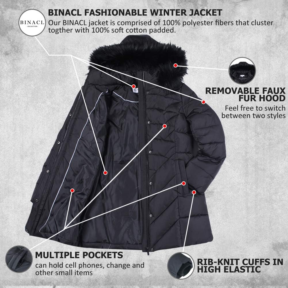 BINACL Women's Winter Warm Thicken Long Outwear Pockets Coat Parka Jacket XS-3XL-100