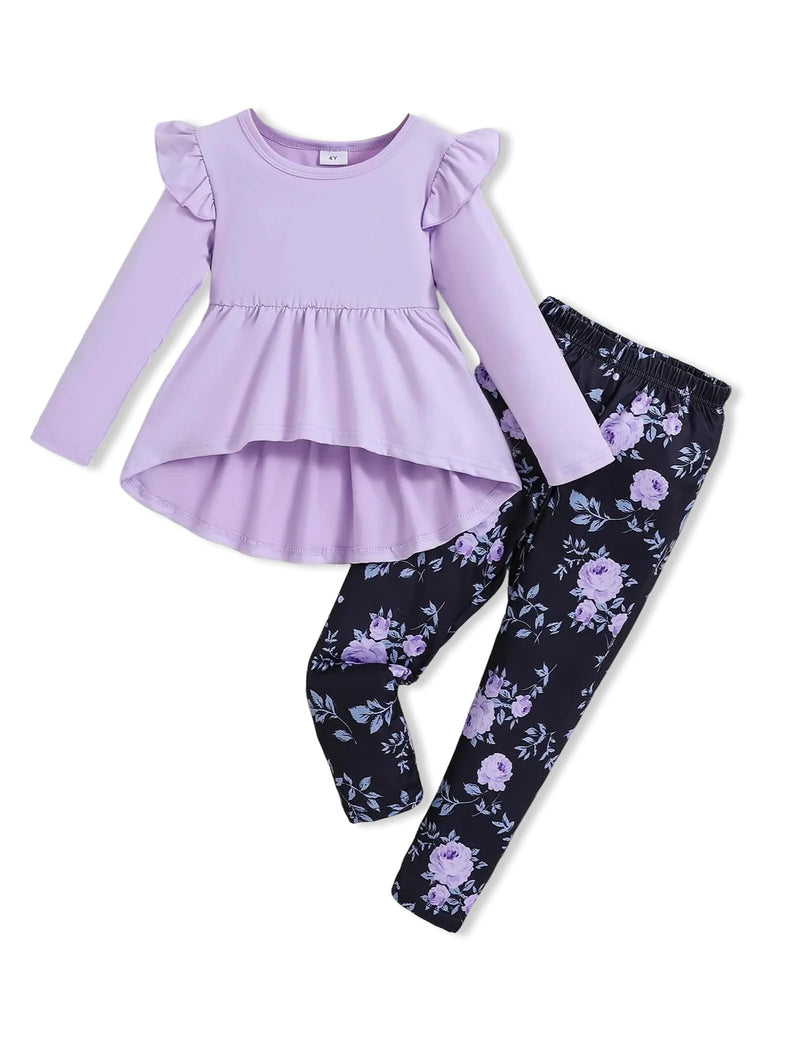 Doresbebe Toddler Girl Clothes Kid Fall Outfit Ruffle Sleeve Shirt Top Floral Pants Winter Clothing Set-48
