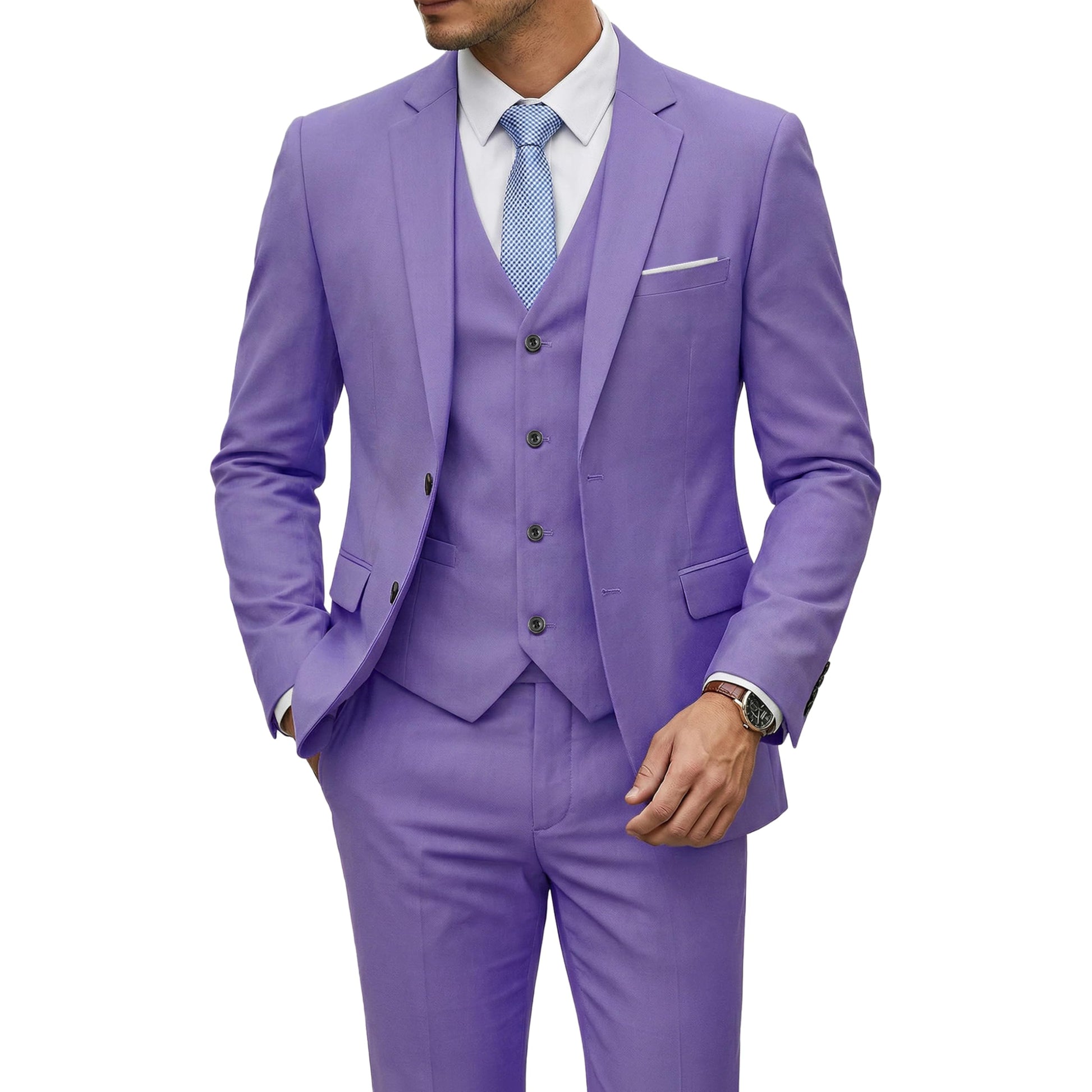 YND Men's 3 Piece Suit Set with Tie, 2 Button Slim Fit Solid Blazer Jacket Vest Pants, Business Wedding Party Suits for Men-21