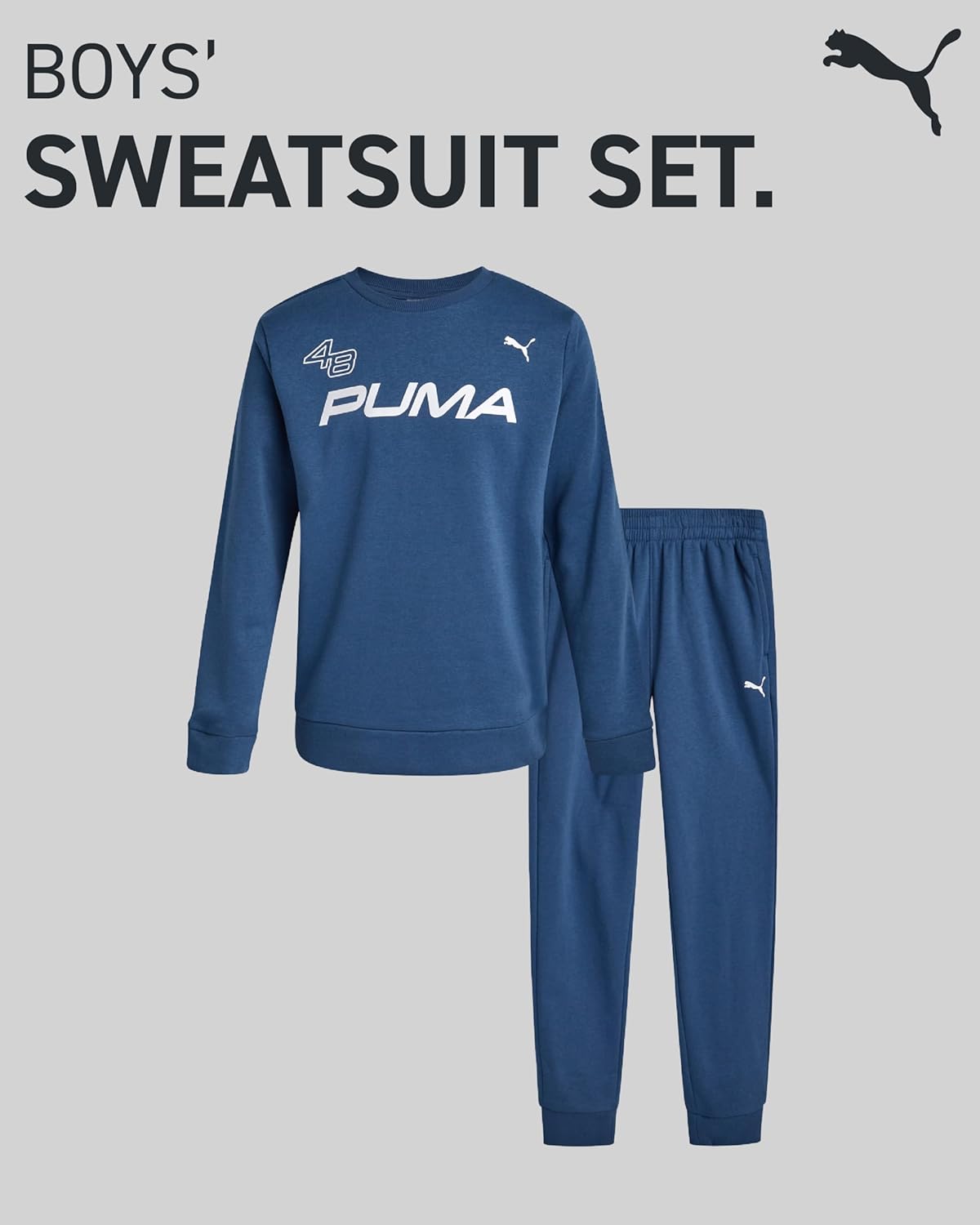 PUMA Boys Sweatpants Set - 2 Piece Soft Fleece Crewneck Pullover Boys Sweatshirts and Jogger Pants Kids Activewear Set (8-16)