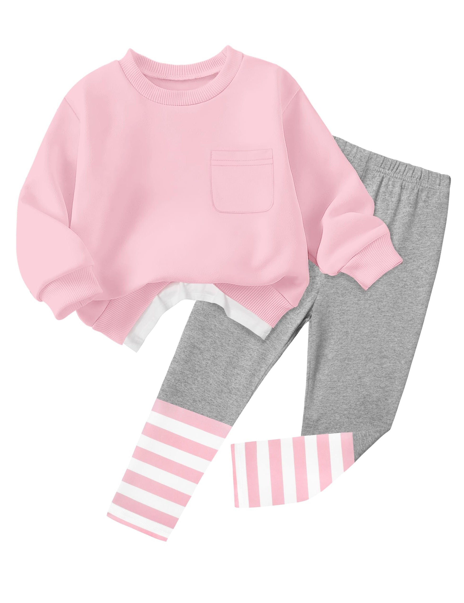 NAPU Little Girls Clothes 2Pcs Girls Outfits Pullover Sweatsuit Patchwork Striped Leggings Pants Set Fall Winter Clothes 2-8Y