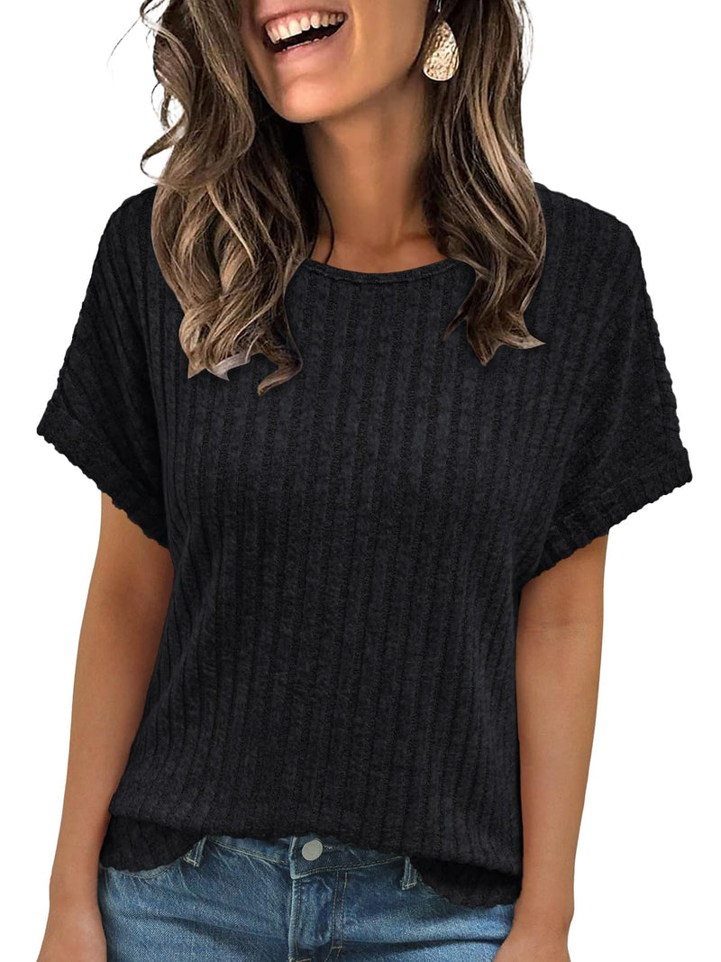 AUTOMET Women Textured Shirts Fall Sweaters Loose Fit Short Sleeve Tunic Tops 2025 Dressy Casual Business Blouses-37