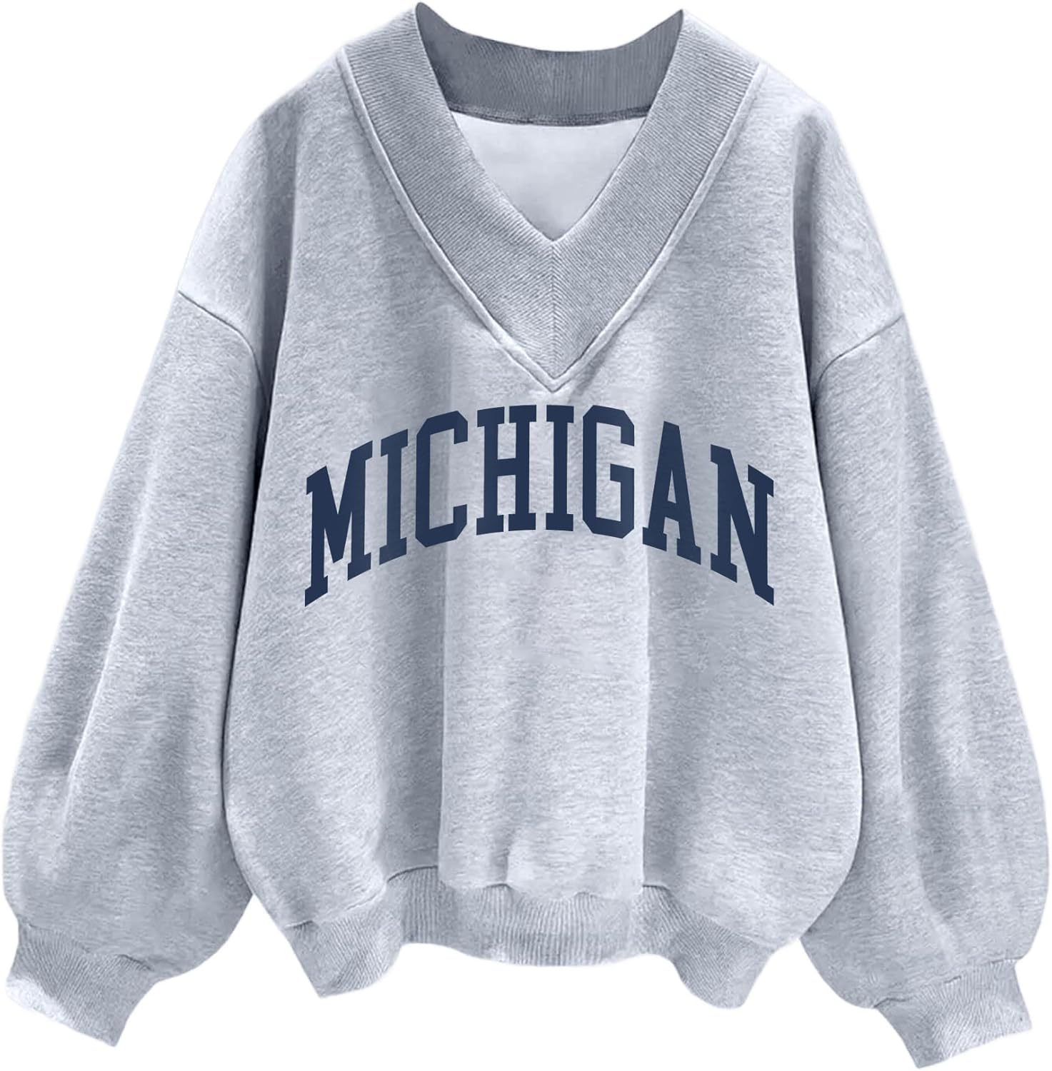 Hilinker Womens V Neck Oversized Sweatshirts Casual Drop Shoulder Long Sleeve Pullover Tops-93