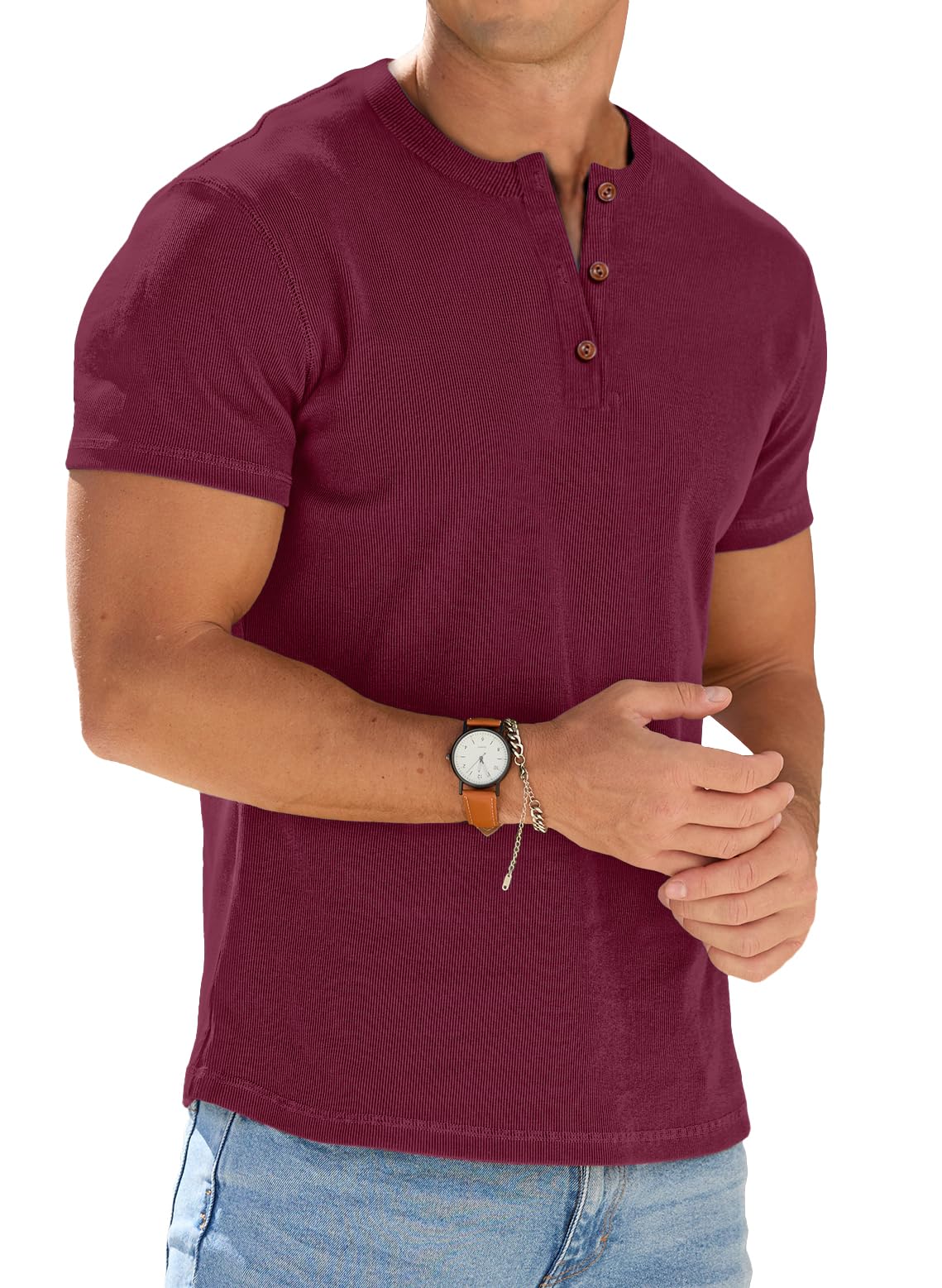 Sailwind Mens Muscle Henley Shirts Lightweight Workout T-Shirt Gym Tee Athletic Short Sleeve with Button