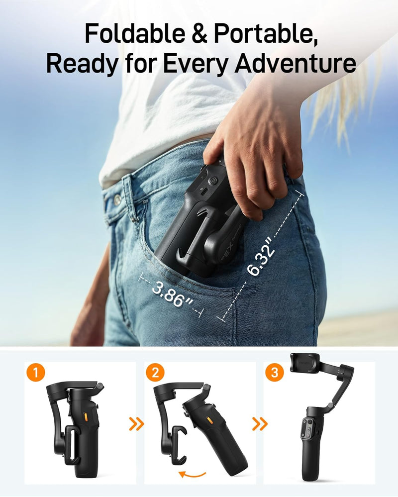 hohem iSteady X3 SE Plus Gimbal Stabilizer for iPhone, 3-Axis Phone Gimbal with Detachable Remote Control, Extendable Rod, 11-Hour Battery, Portable Foldable Stabilizer for Video Recording