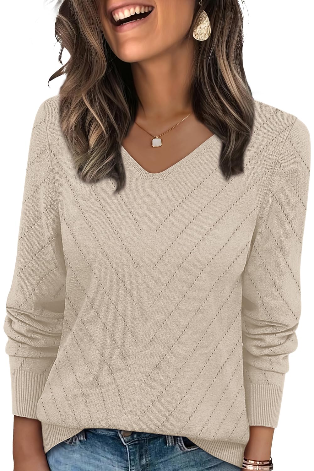 WIHOLL Sweaters for Women V Neck Casual Knit Long Sleeve Tops Lightweight Pullover Clothes Fall Fashion Outfits 2025-59