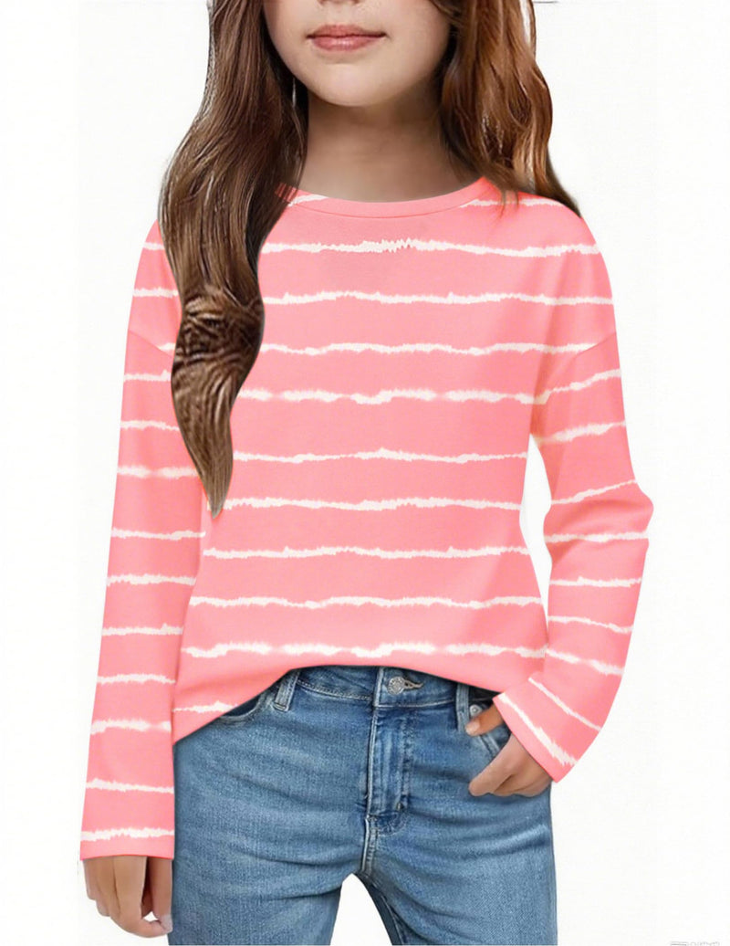 Arshiner Girls Striped Long Sleeve Shirts Drop Shoulder Casual Fashionable Crewneck Blouse Tee Tops-32