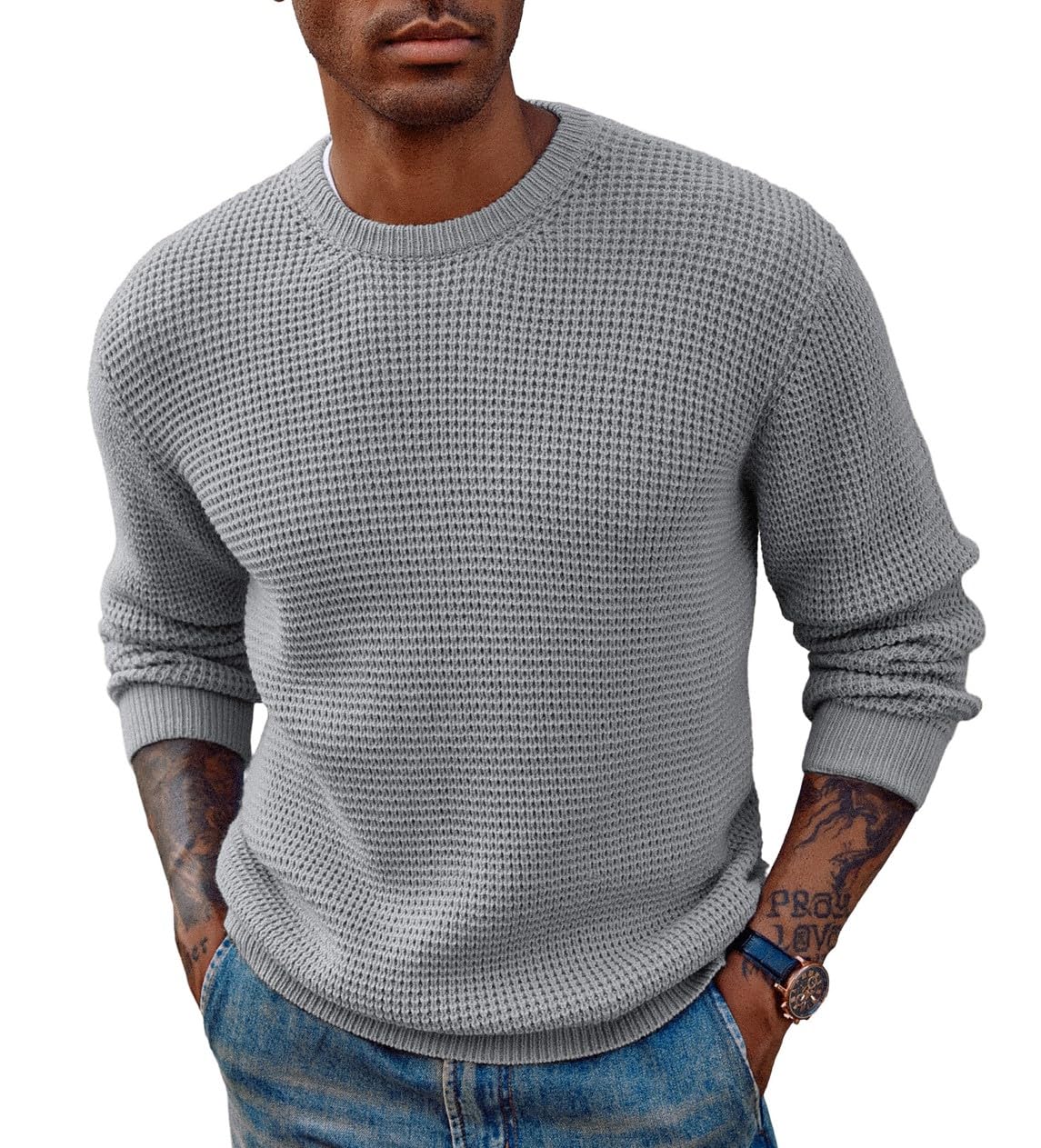 PJ PAUL JONES Mens Pullover Sweater Waffle Textured Long Sleeve Knitted Sweaters-80