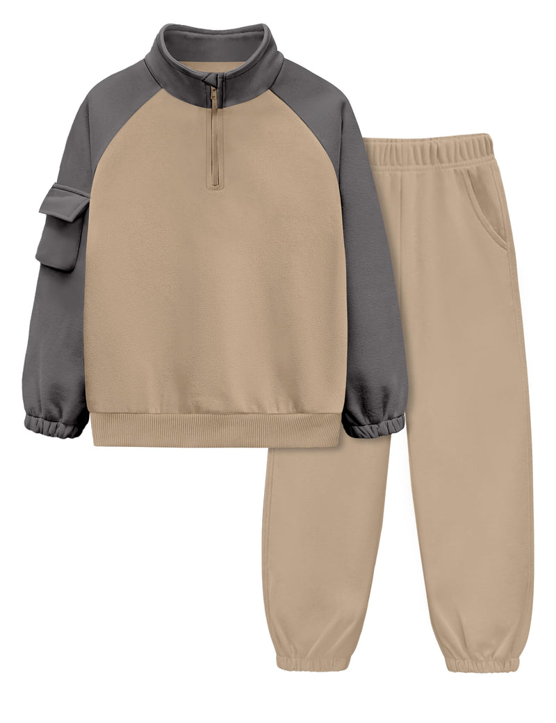 ADIRUN Boys Clothes Quarter Zip Long Sleeve with Pocket Sweatshirt Pants 2Pcs Color Block Fall Winter Outfits Set 6-12T
