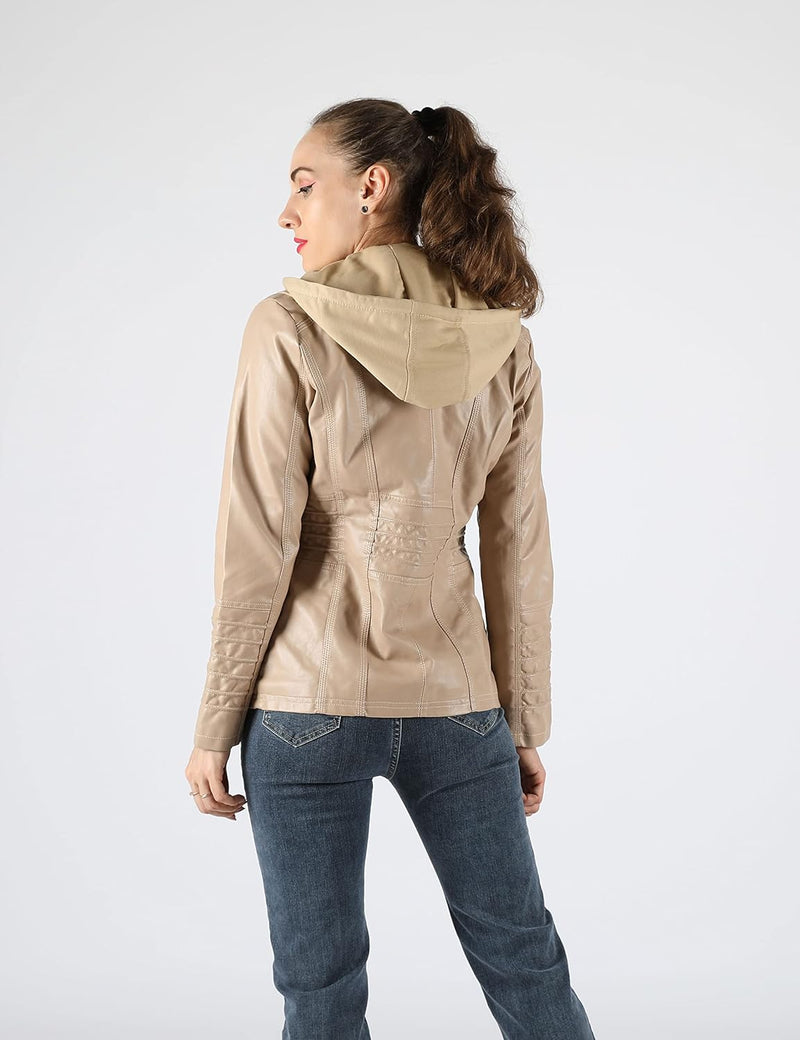 Tanming Womens Faux Leather Jacket Hooded Moto Biker Coat Outerwear Fall Fashion Outfits Winter Clothes-74