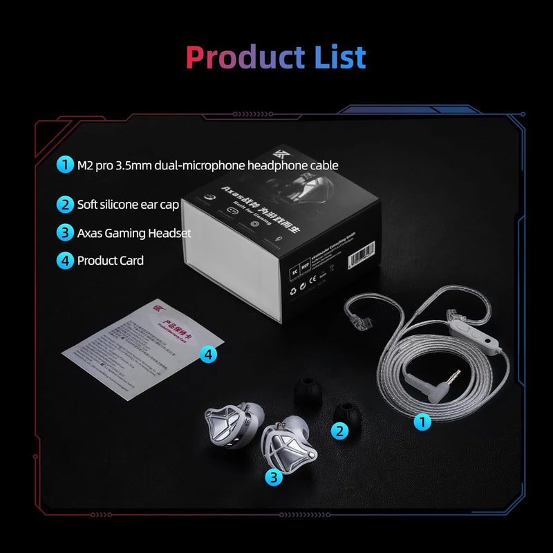 KZ Axas Gaming Earbuds Wired with Mic for PS4 PC Xbox PS5, Noise Isolation IEM for Gaming with Low Latency, Comfort-Fit Earphones for Laptop, Consoles and Mobile (Black, Mic)
