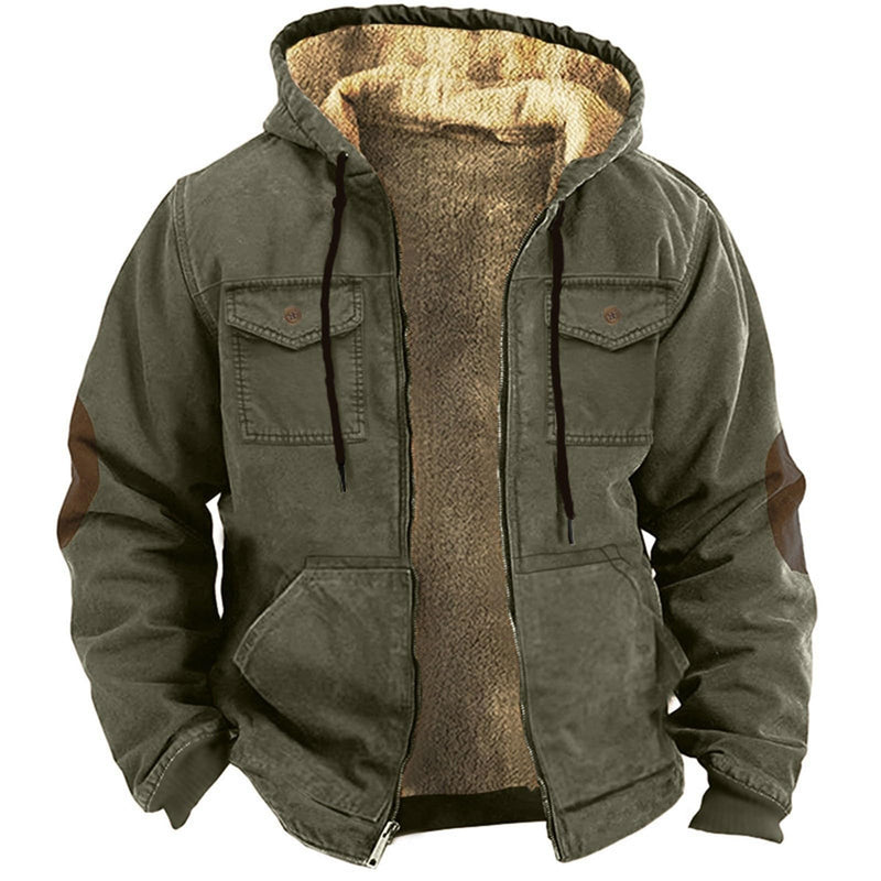 Mens Military Jackets Heavyweight Winter Hoodie Jacket Warm Fleece Sherpa Lined Coats Drawstring Zipper Hooded Outwear