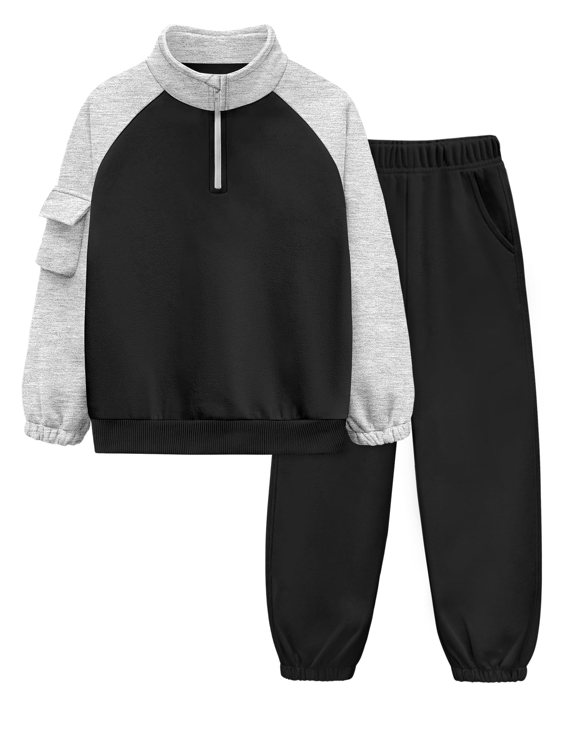 ADIRUN Boys Clothes Quarter Zip Long Sleeve with Pocket Sweatshirt Pants 2Pcs Color Block Fall Winter Outfits Set 6-12T