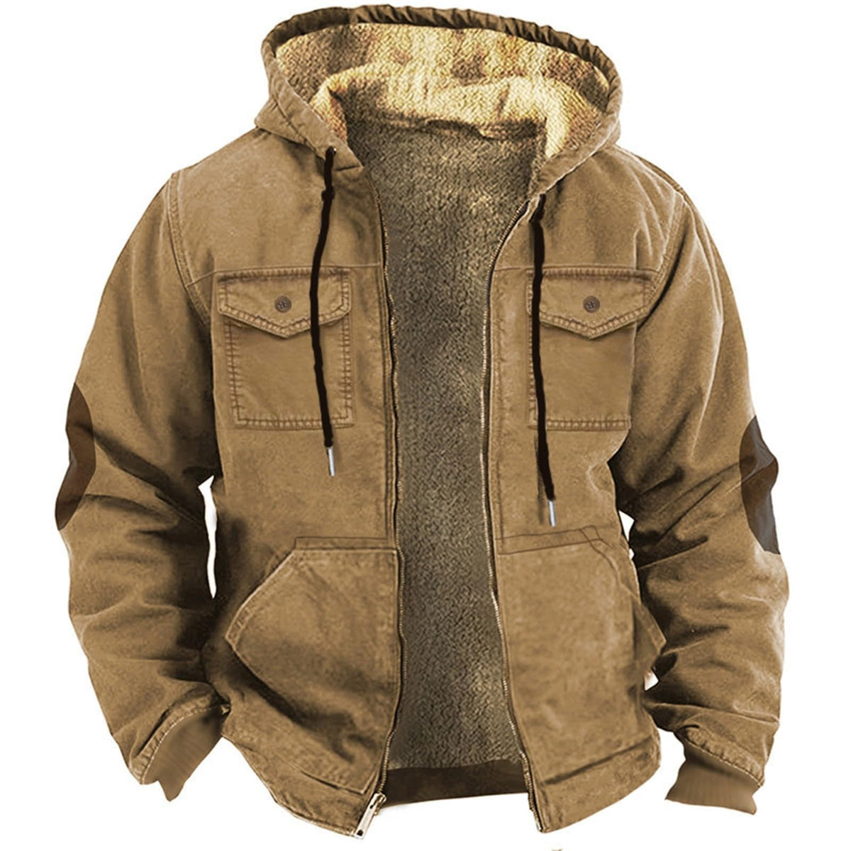 Mens Military Jackets Heavyweight Winter Hoodie Jacket Warm Fleece Sherpa Lined Coats Drawstring Zipper Hooded Outwear