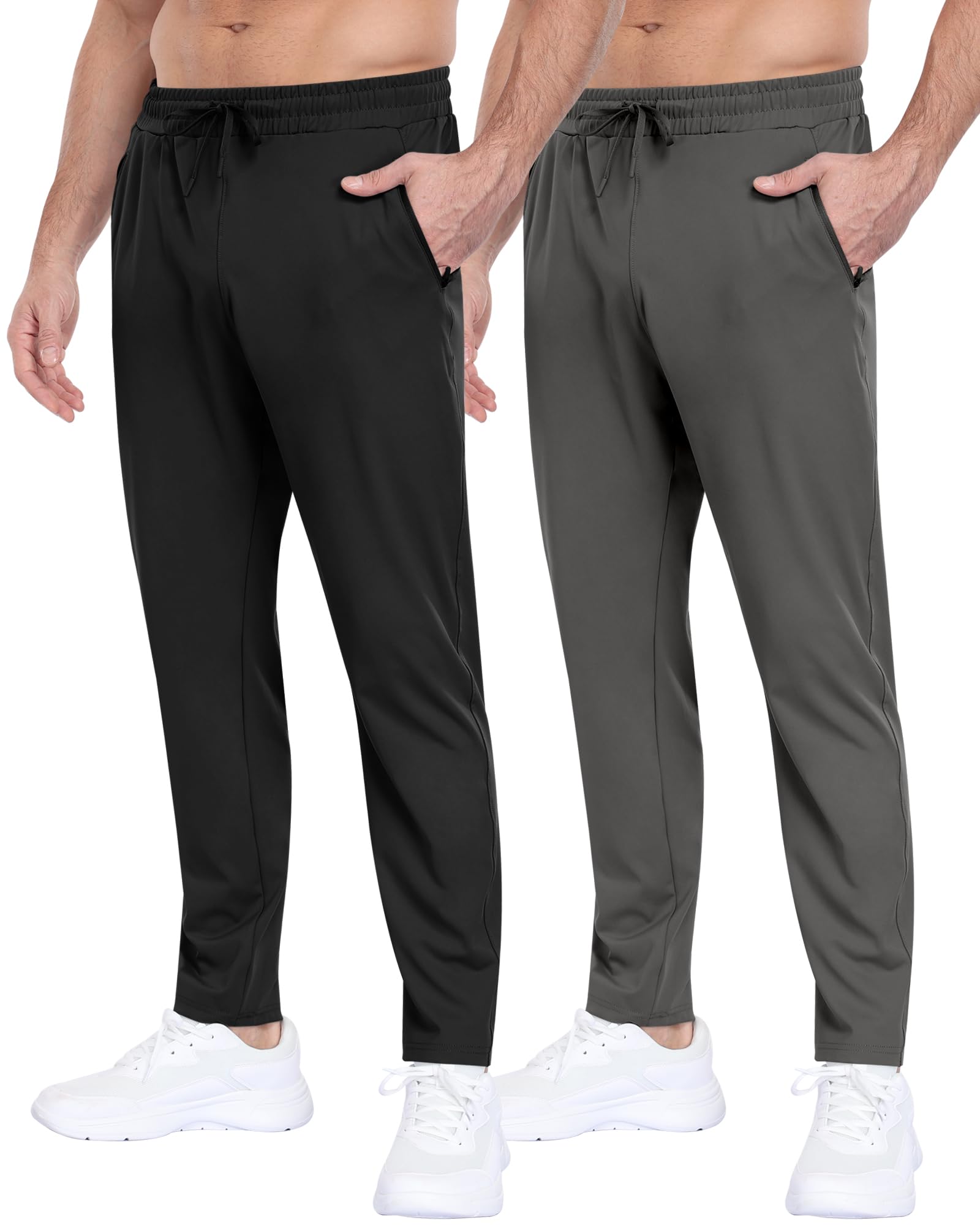 2 Pack Mens Fleece Lined Pants with Zipper Pockets,Winter Athletic Workout Warm Running Joggers Sweatpants for Men-42