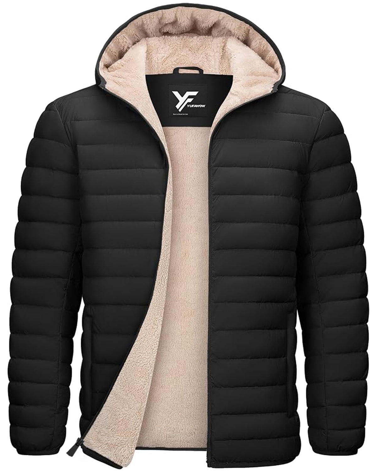 Yufawow Men Puffer Jacket Insulated Warm Coat Sherpa Fleece Lined Lightweight for Cold Weather Outdoor Work Winter Casual Clothes