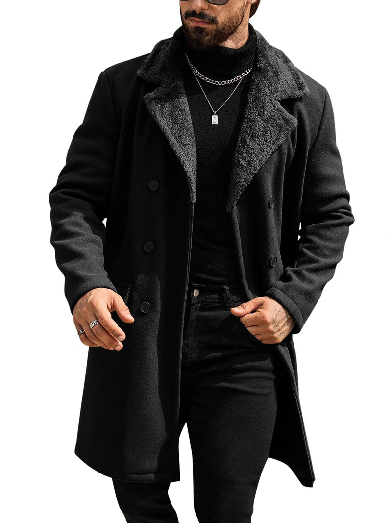 Runcati Mens Trench Coat Double Breasted Notched Collar Fleece Jacket Slim Fit Fall Winter Fuzzy Pea Coats Warm Overcoat-17