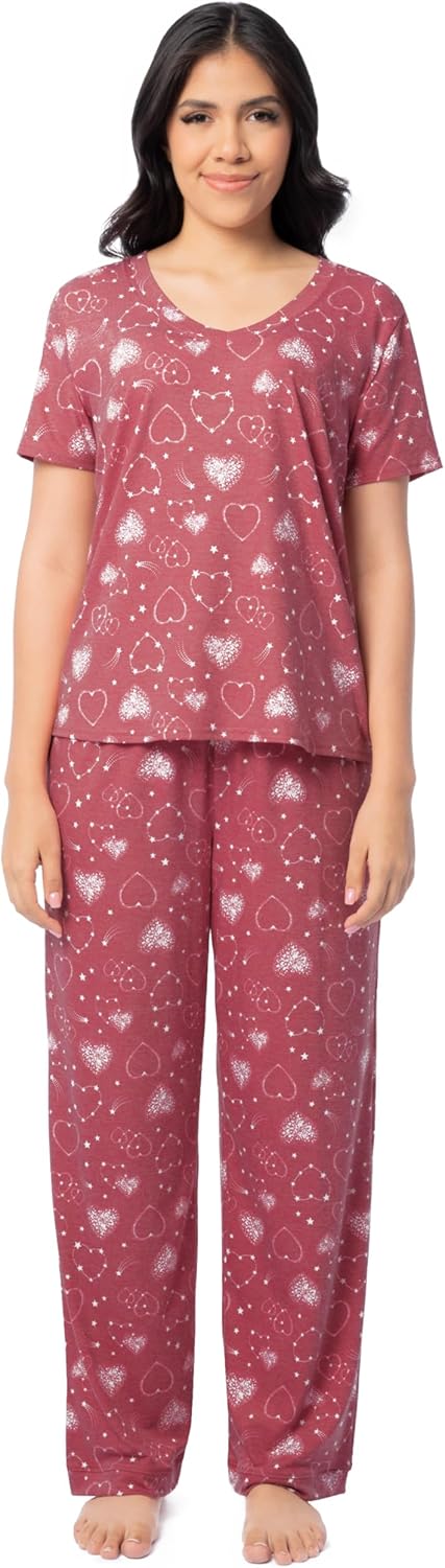 Fruit of the Loom womens Short Sleeve Tee and Pant 2 Piece Sleep Set-49