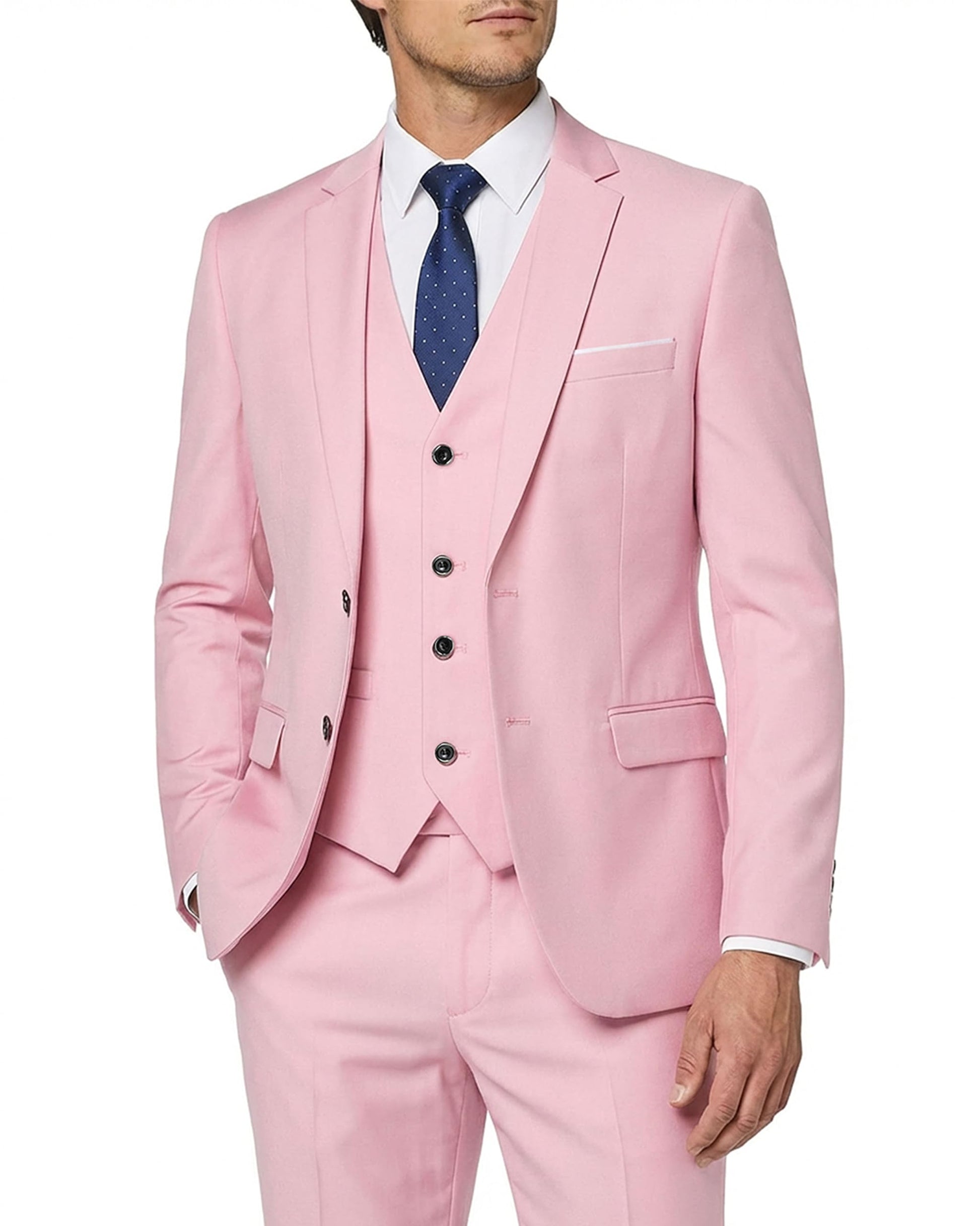 MY'S Men's 3 Piece Slim Fit Suit Set with Tie, 2 Button Blazer Jacket Vest & Pants, Business Wedding Party Prom Suit for Men-40