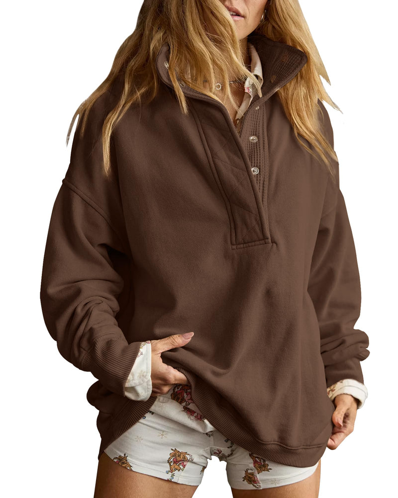 Gacaky Sweatshirt for Women Oversized Casual Long Sleeve Button Henley Neck Pullover Tops Fashion Outfits Clothes-16