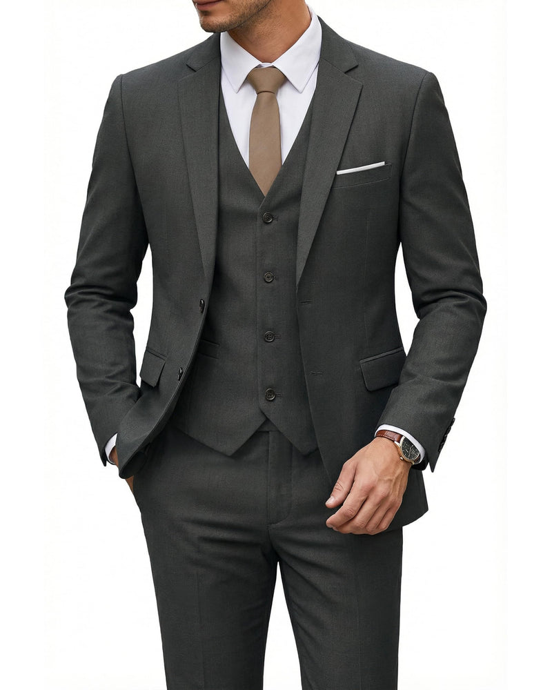 YND Men's 3 Piece Suit Set with Tie, 2 Button Slim Fit Solid Blazer Jacket Vest Pants, Business Wedding Party Suits for Men-72