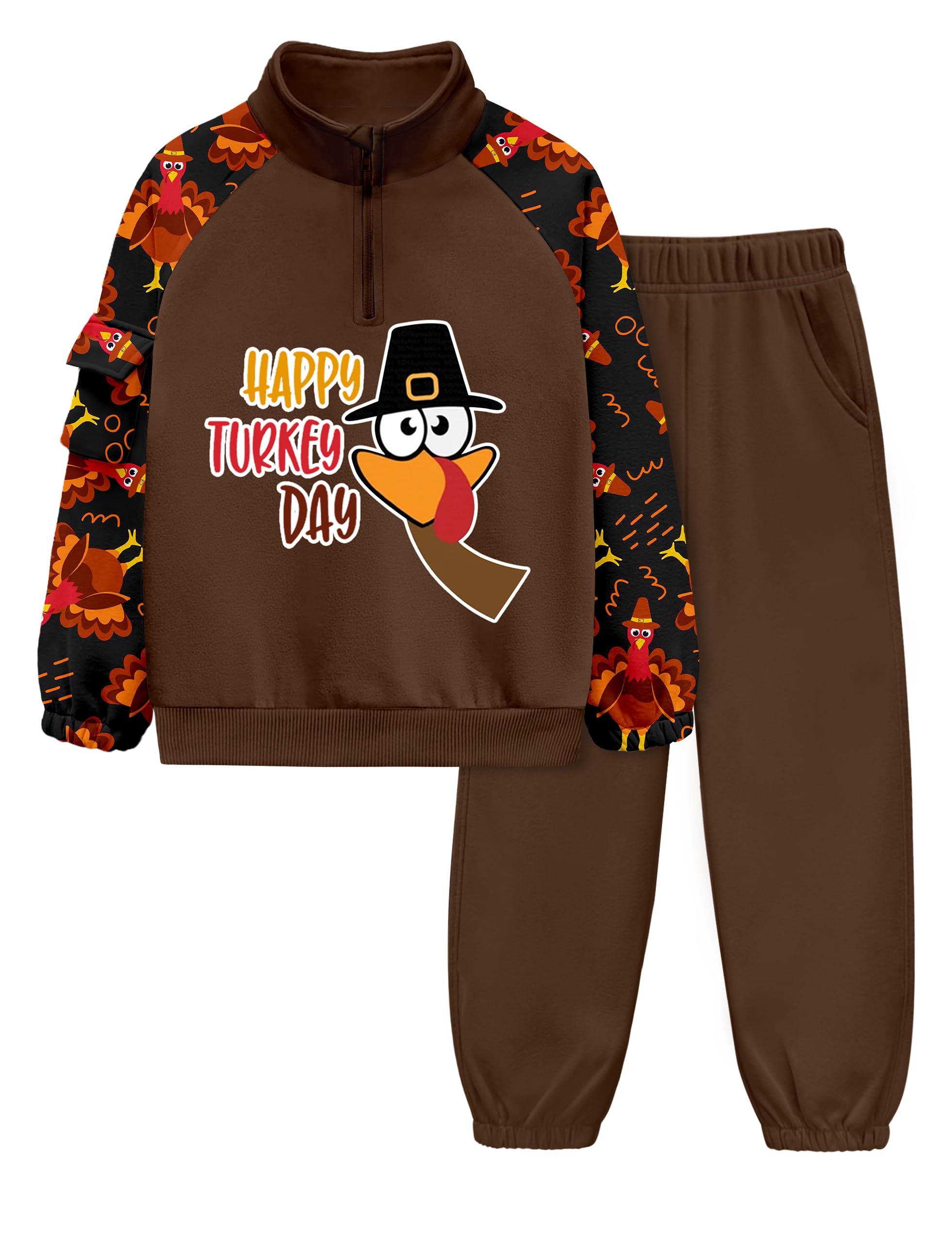 ADIRUN Boys Clothes Quarter Zip Long Sleeve with Pocket Sweatshirt Pants 2Pcs Color Block Fall Winter Outfits Set 6-12T