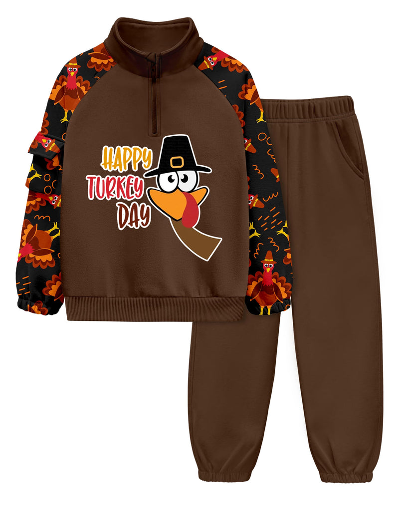 ADIRUN Boys Clothes Quarter Zip Long Sleeve with Pocket Sweatshirt Pants 2Pcs Color Block Fall Winter Outfits Set 6-12T