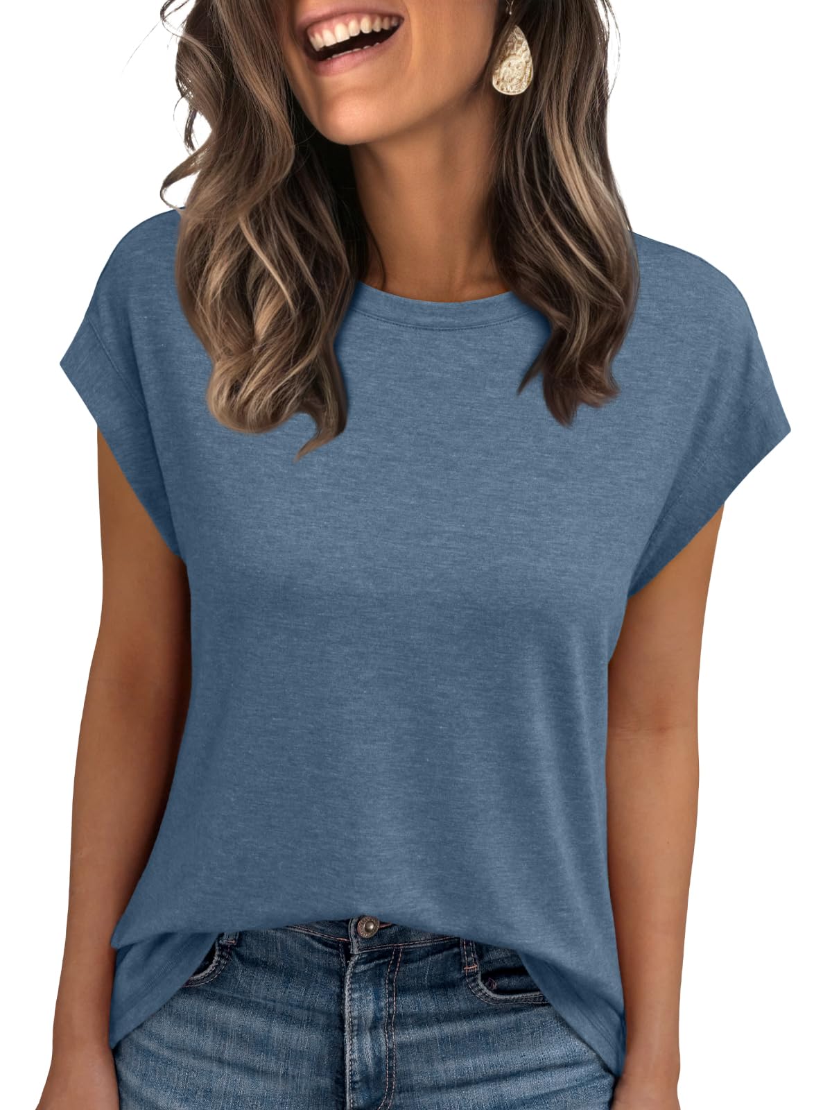 AUTOMET Women's Cap Sleeve Tops for Summer - Soft Stretchy Versatile Shirts for Office Casual Date Everyday Wear