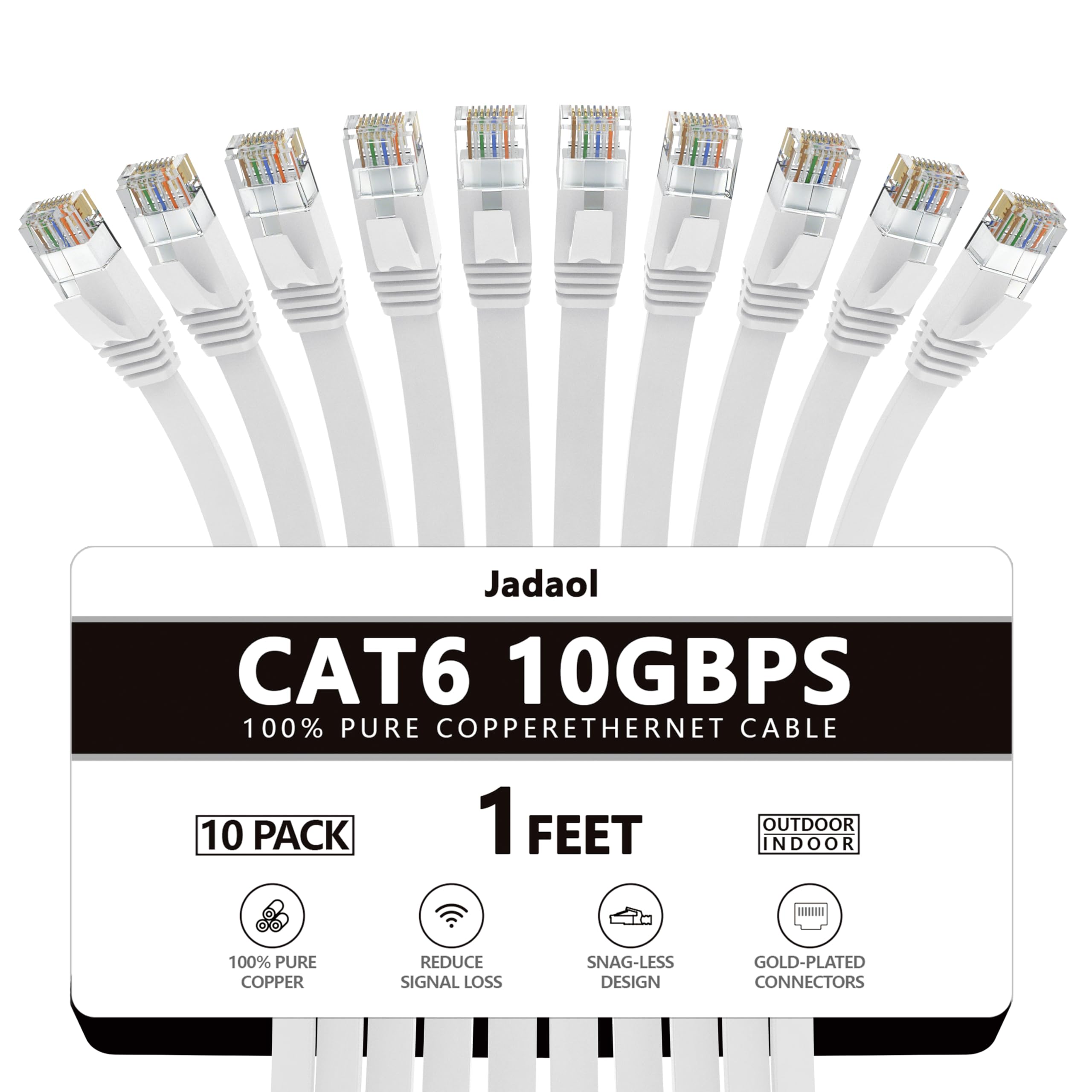 Jadaol Cat 6 Ethernet Cable 50 ft, 10Gbps Support Cat8 Cat7 Network, Flat RJ45 LAN Patch Cable, High-Speed Wired Internet Cable for Router, Modem, Switch, Gaming Consoles, PC, Streaming Devices, White