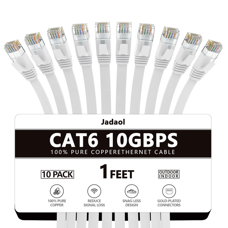 Jadaol Cat 6 Ethernet Cable 50 ft, 10Gbps Support Cat8 Cat7 Network, Flat RJ45 LAN Patch Cable, High-Speed Wired Internet Cable for Router, Modem, Switch, Gaming Consoles, PC, Streaming Devices, White