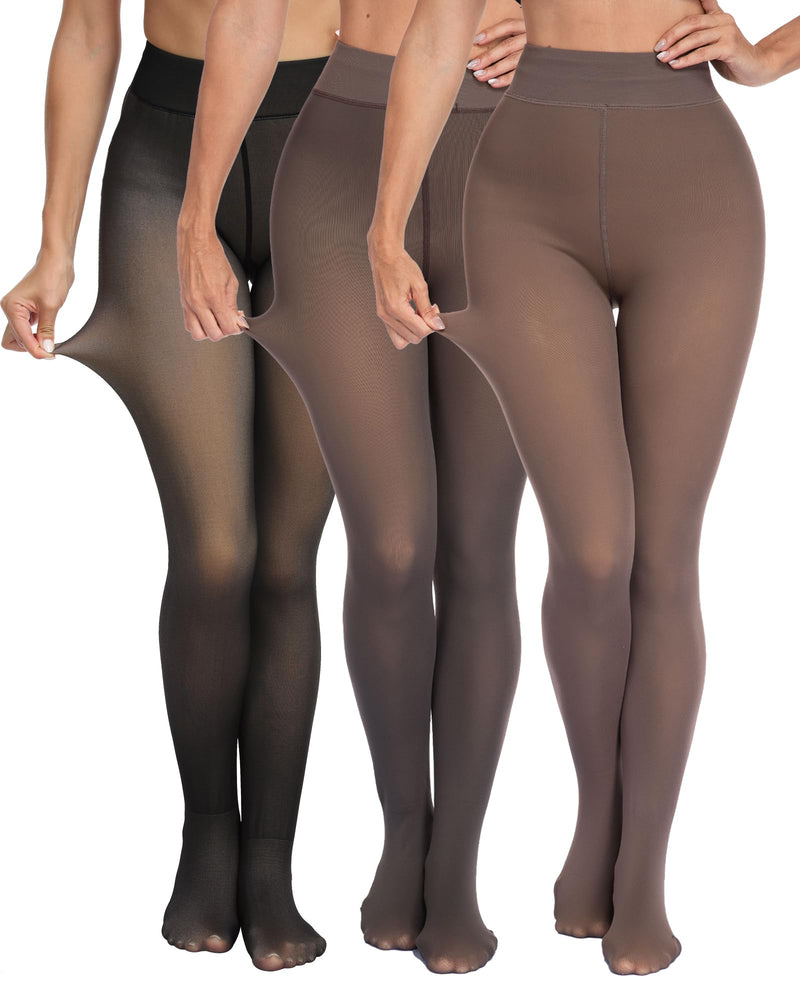 CHRLEISURE Women's Fleece Lined Tights - Fake Sheer Warm Pantyhose Thick Winter Leggings