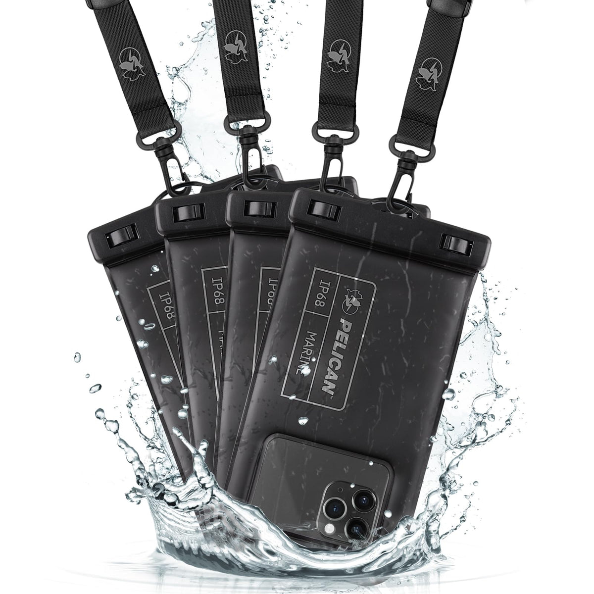 Pelican 2 Pack Marine Waterproof Phone Pouch (Regular) -Black/Hi-Vis Yellow | Touchscreen IP68 Floating Waterproof Phone Case w/Detachable Lanyard - Fits All Phones - Beach Cruise Ship Travel Essentials